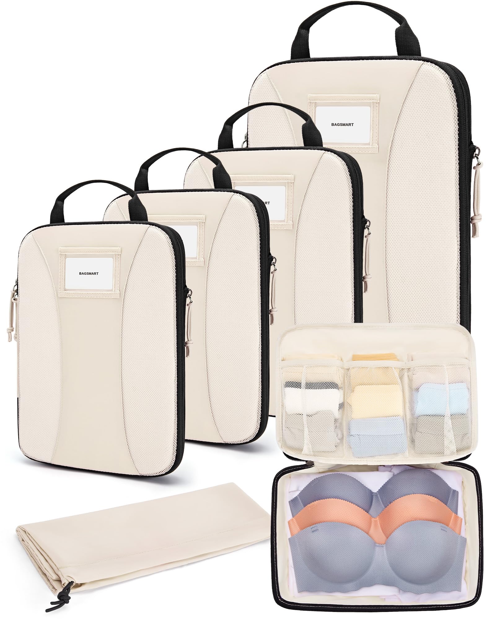 BAGSMART 6-Piece Compression Packing Cubes Set - Lightweight Travel Organizer for Suitcases & Luggage - Perfect for Business Trips, Vacations & Weekend Getaways