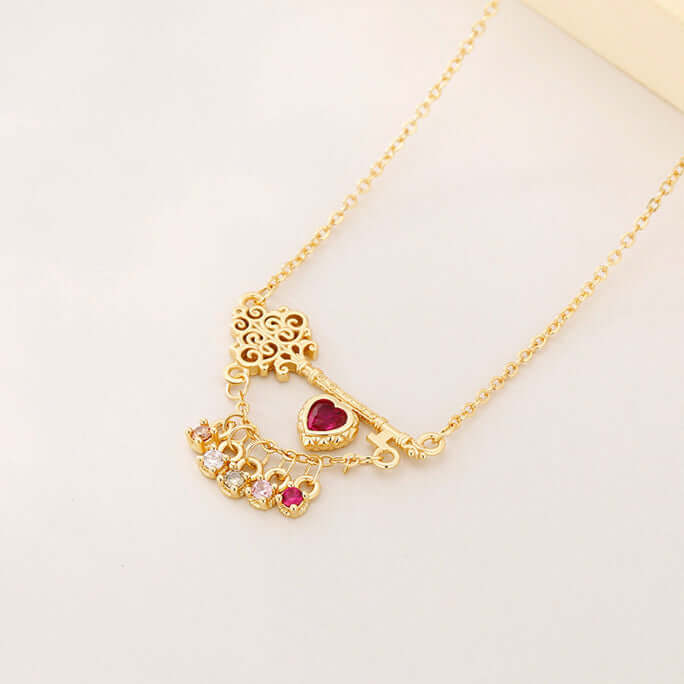 Edwardian Key to Your Heart Necklace with Charm Pendant | XL1319 | Vintage Inspired Jewelry for Women, Romantic Gift for Anniversary, Valentine's Day