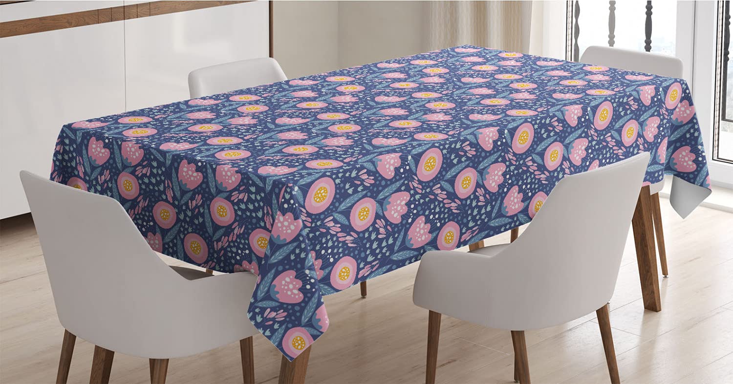 Ambesonne Floral Tablecloth - Vintage Dreamy Flowers & Petals Design, 60