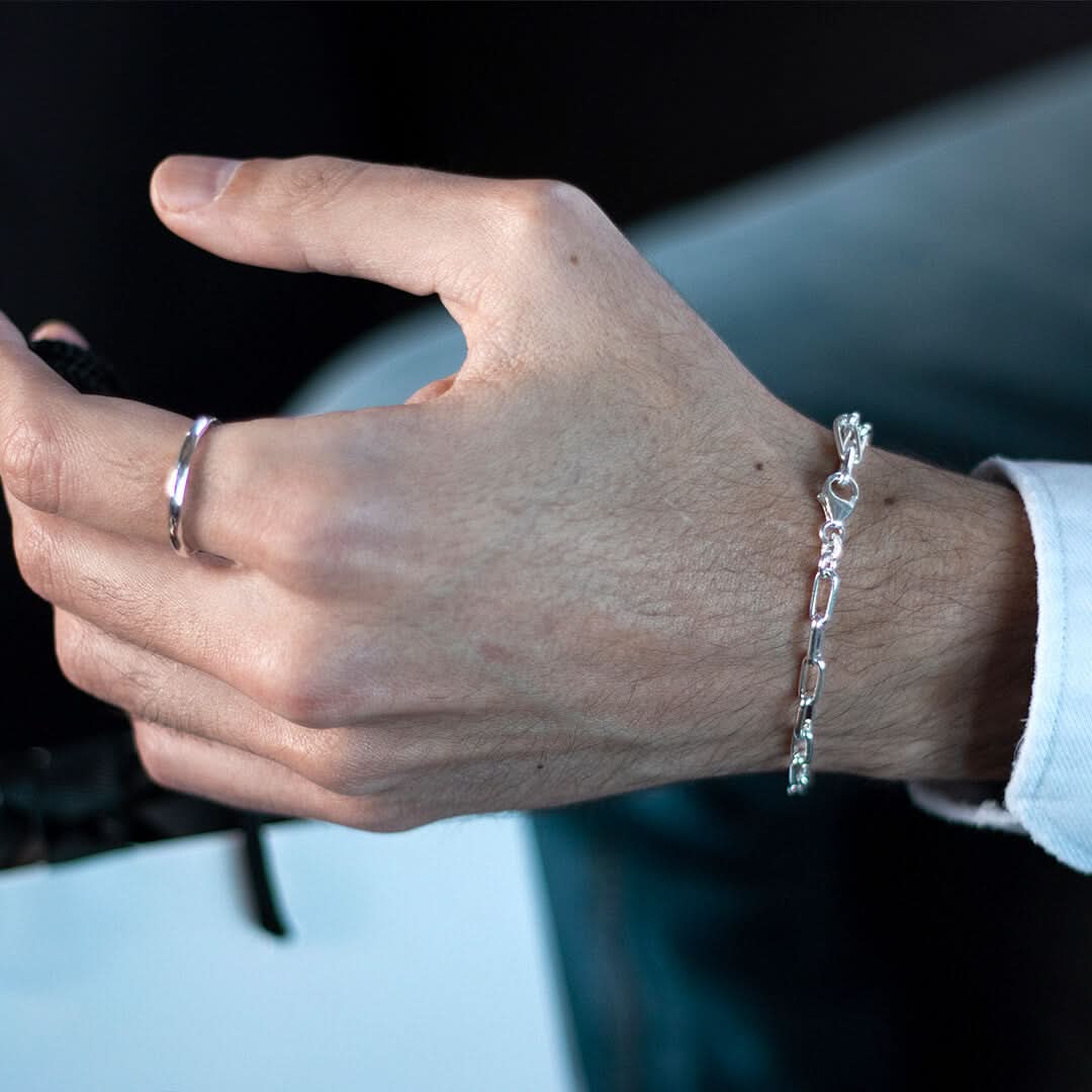 Men's Silver Paperclip Chain Bracelet - Trendy Minimalist Jewelry for Everyday Wear & Gifts | Perfect for Casual Outfits, Date Nights & Special Occasions