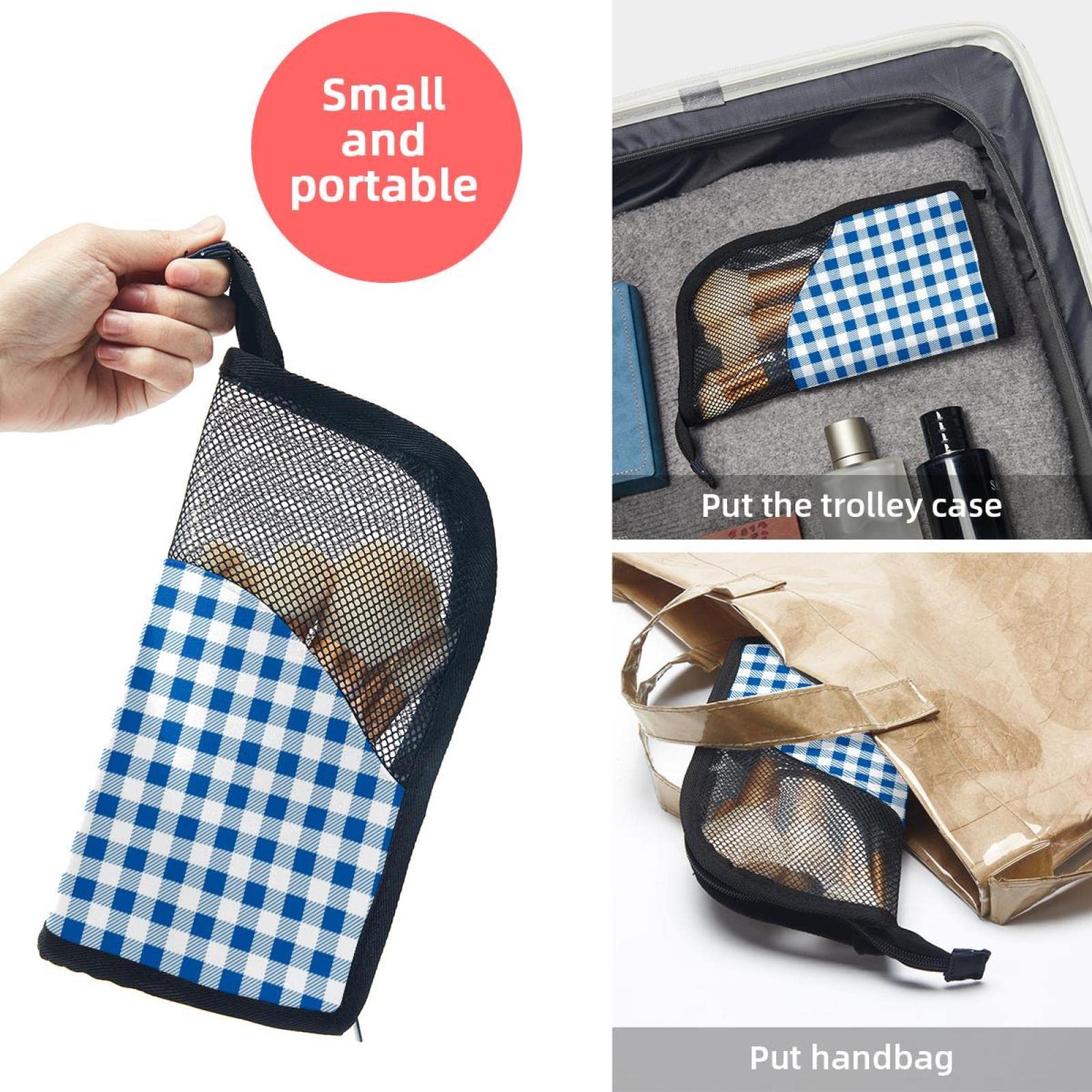 12-Piece Makeup Brush Organizer Bag with Portable Case - Textured Blue & White Plaid Design for Travel & Home Storage | Perfect for Makeup Artists & Beauty Enthusiasts