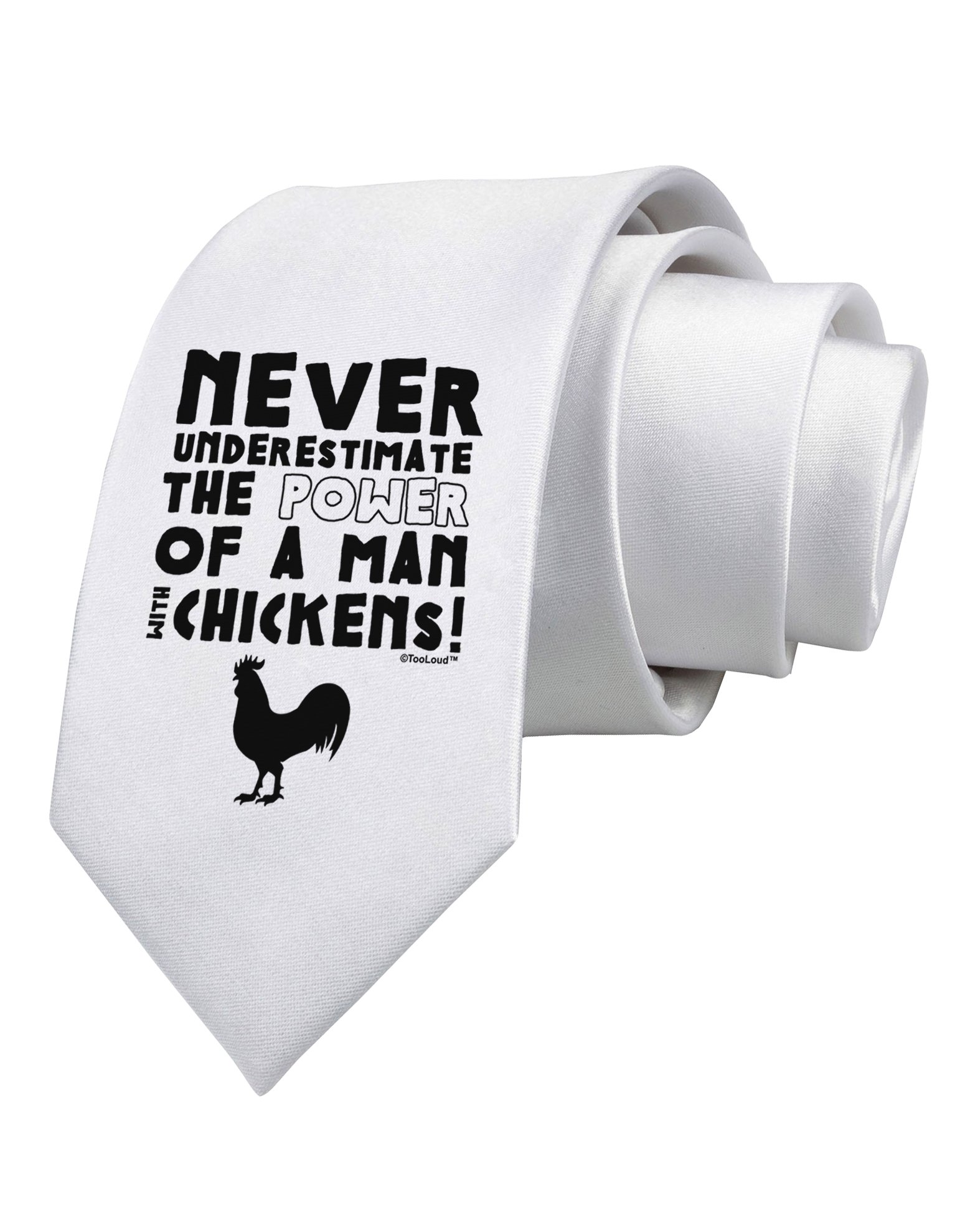 TooLoud Funny Chicken Print White Necktie for Men - Perfect for Farm-Themed Parties, Costume Events & Unique Gifts