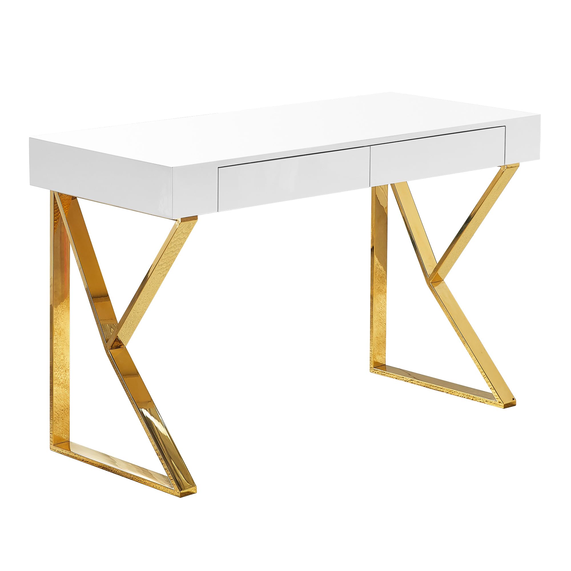 Premium Benson High Gloss Modern Lacquer Home Office Desk in Gold - Elegant Writing Desk for Home Office, Study Room & Workspace - Perfect for Remote Work & Online Meetings