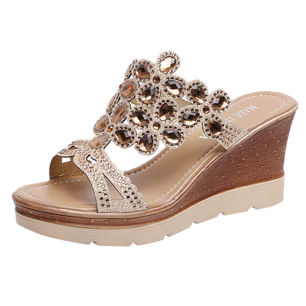Women's Leather Platform Tennis Shoes - Breathable Peep Toe Wedge Booties with Rhinestone Decor for Beach & Casual Wear | Comfortable Summer Sandals for Walking, Outing & Vacation