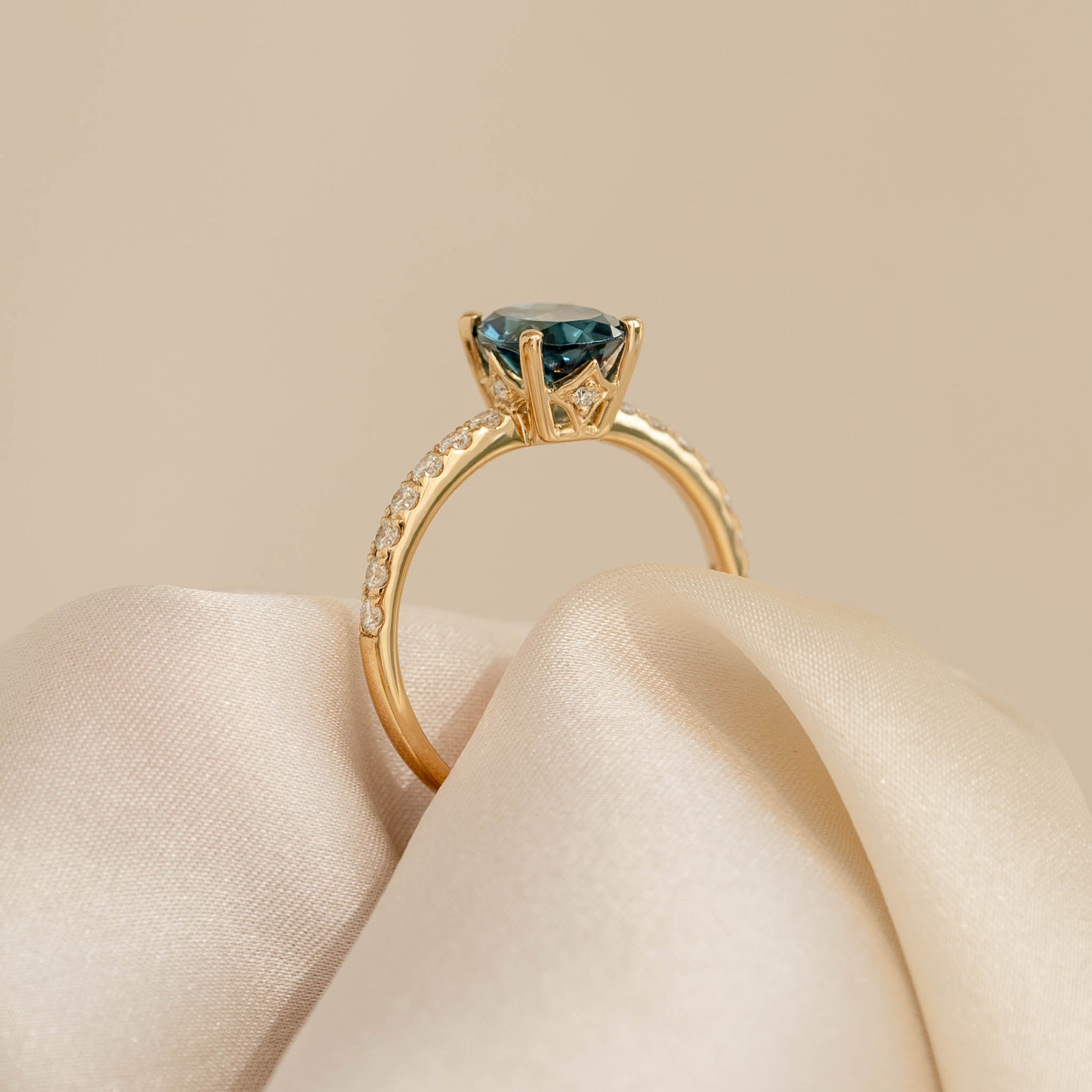 Elegant 14k Gold Oval London Blue Topaz & Diamond Ring - Minette Collection | Perfect for Engagement, Anniversary & Special Occasion Gifts