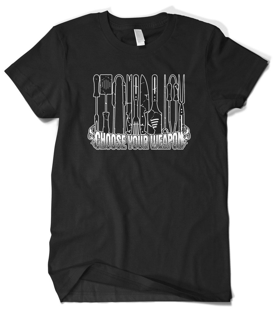 Cybertela Men's BBQ Grilling T-Shirt - Funny Choose Your Weapon Cooking Graphic Tee for Outdoor BBQ, Camping & Backyard Parties