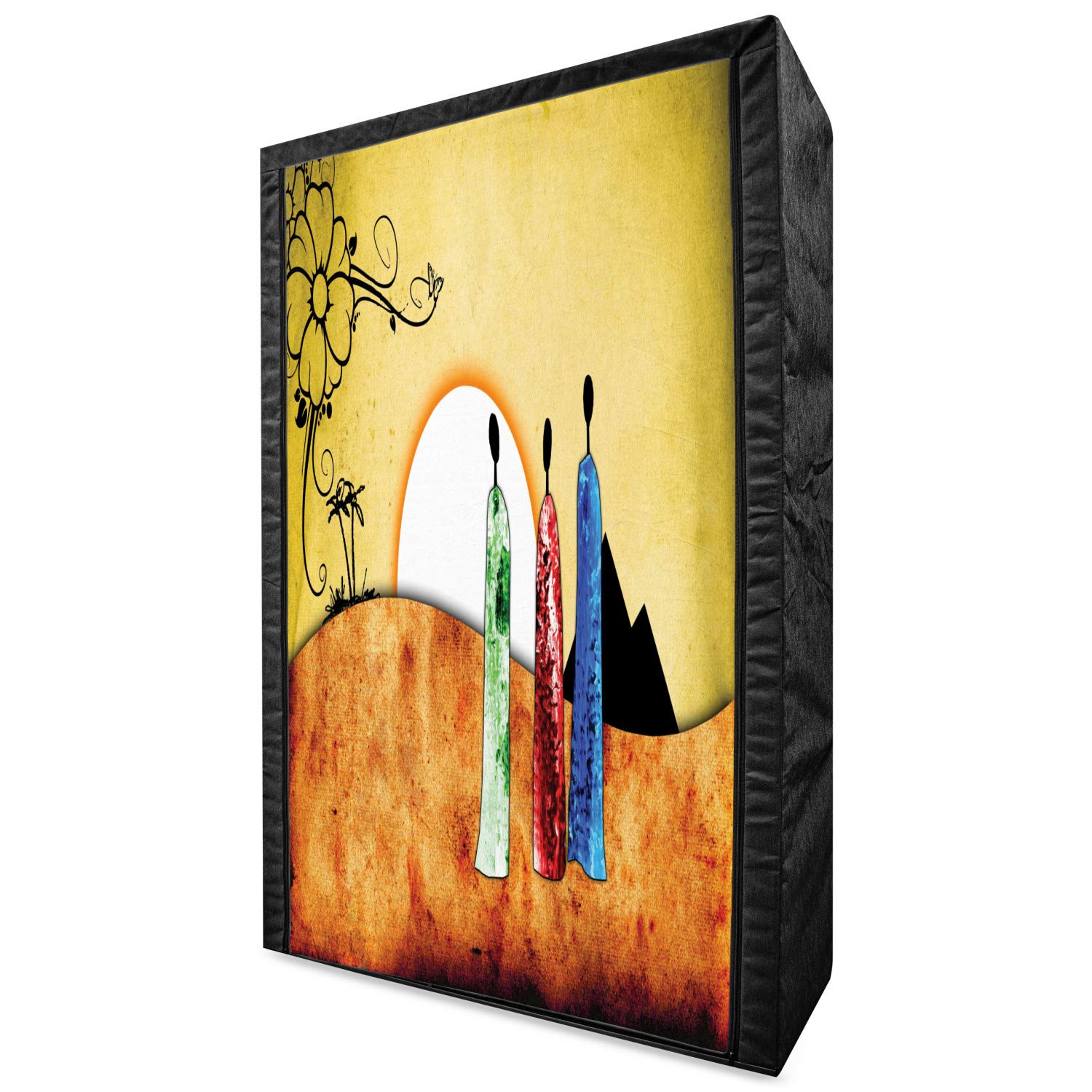 Ambesonne African Portable Fabric Wardrobe - Large Sun Savannah Desert Boho Wildlife Print Clothing Organizer with Shelves, 42.5