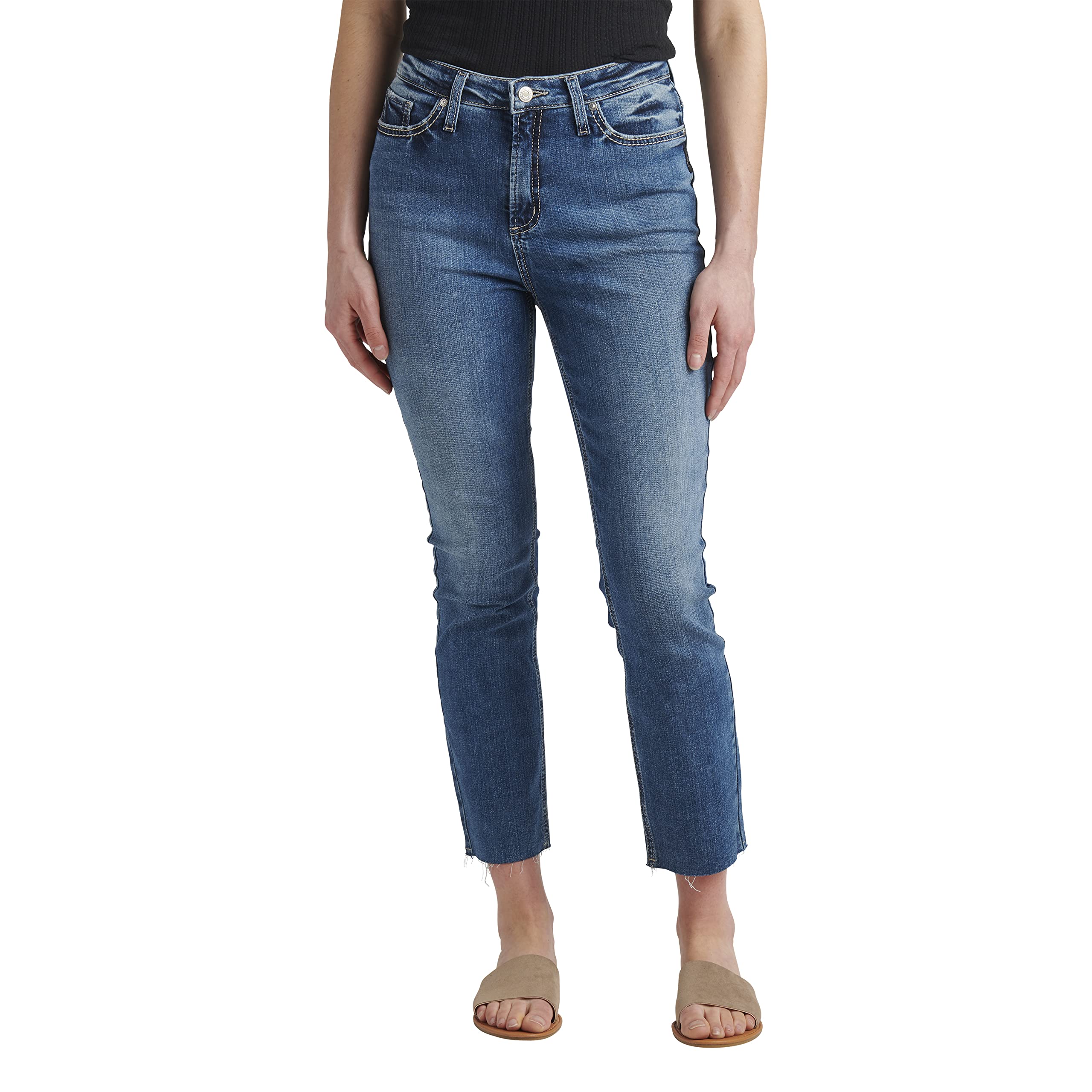 Silver Jeans Co. Women's High Rise Slim Straight Jeans - Hello Legs Legacy Fit | Comfortable Stretch Denim Pants for Casual Wear & Everyday Outfits