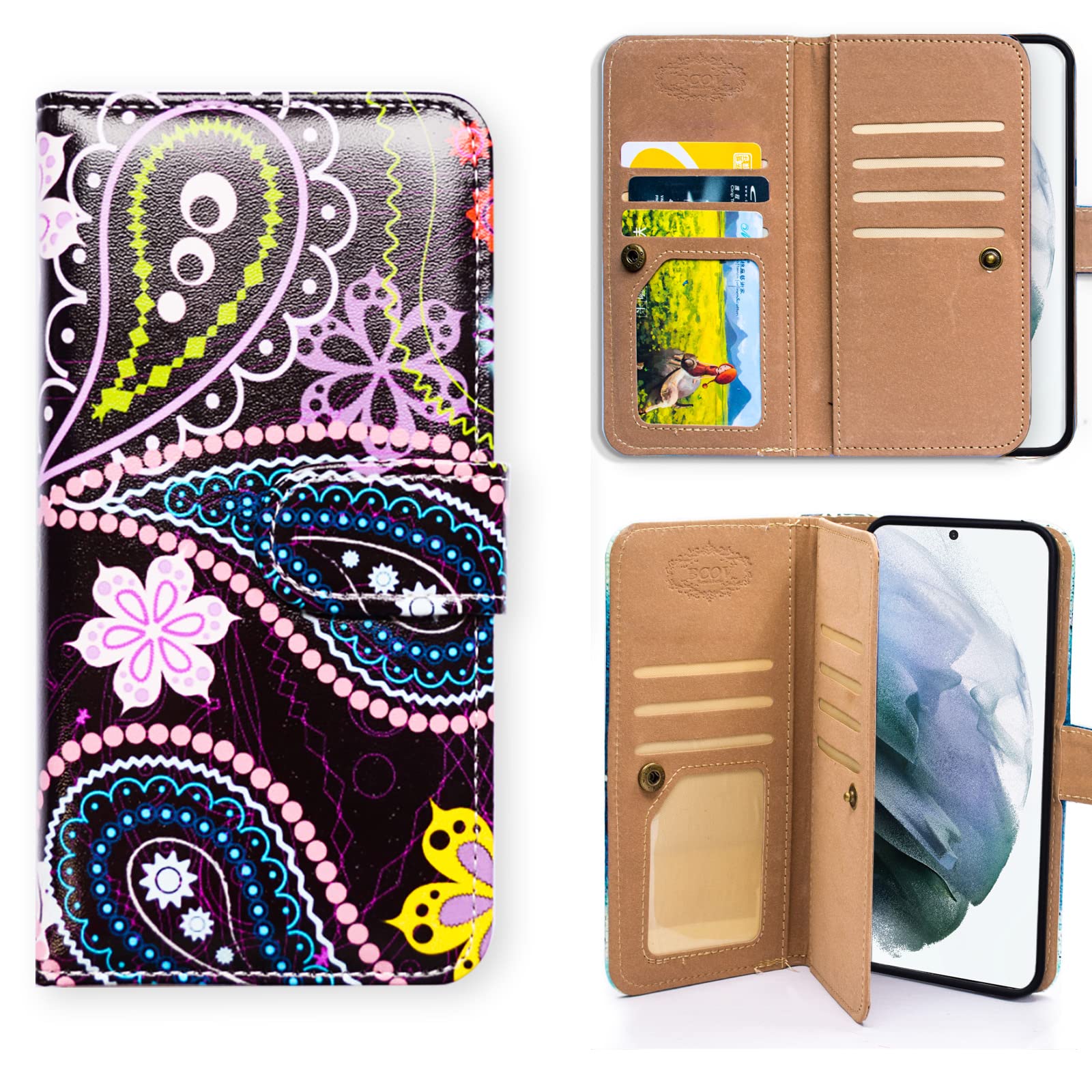Samsung Galaxy S22 Ultra Wallet Case - Bcov Paisley Flower Leather Phone Cover with Card Slots, Wrist Strap & Flip Design | Perfect for Daily Use, Travel, and Business Meetings (Compatible with Galaxy S22 Ultra)