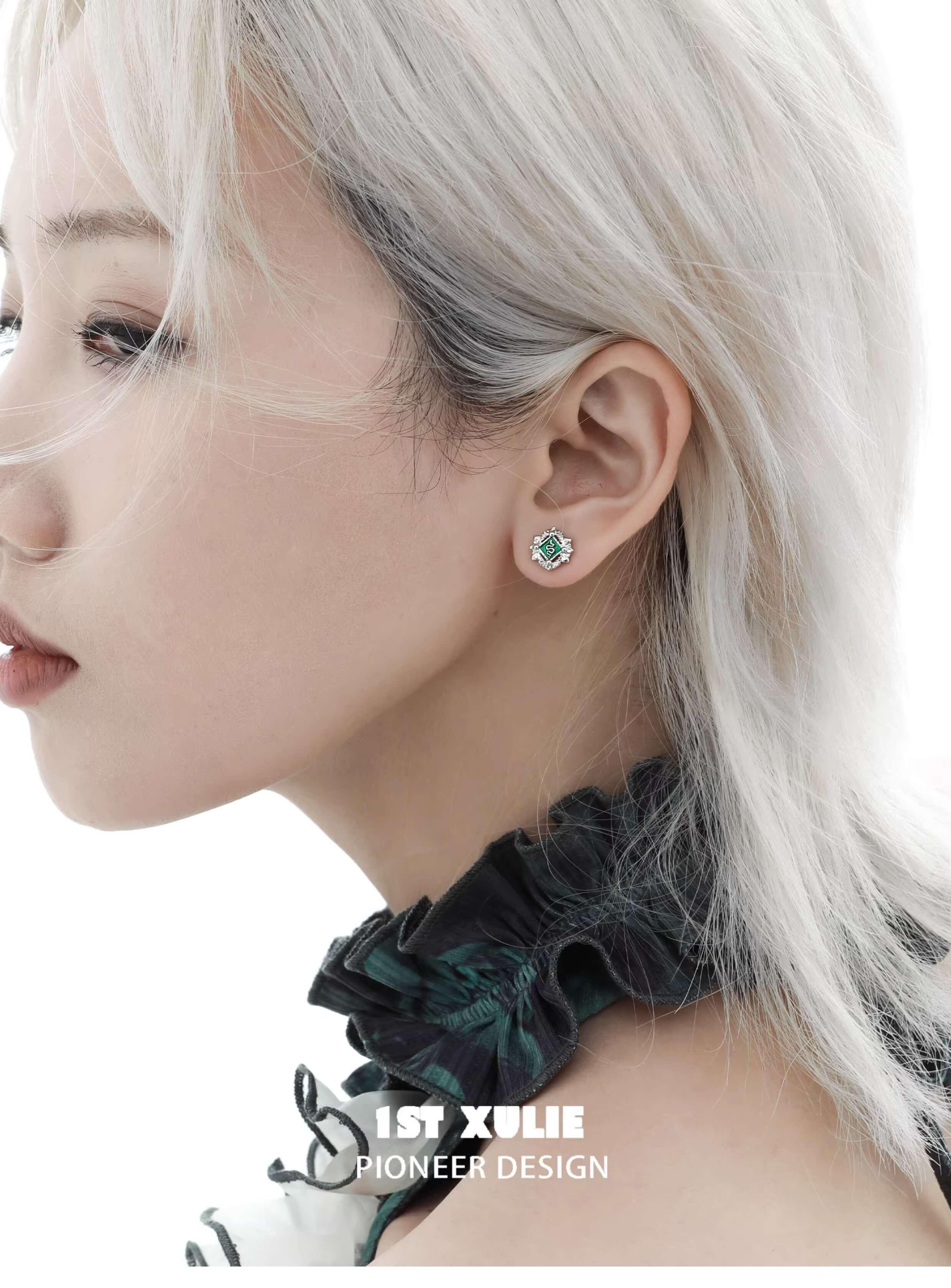 Slytherin House S925 Sterling Silver Snake Badge Earrings for Women - Harry Potter Inspired Jewelry Gift for Fans - Perfect for Cosplay, Halloween & Witchy Fashion