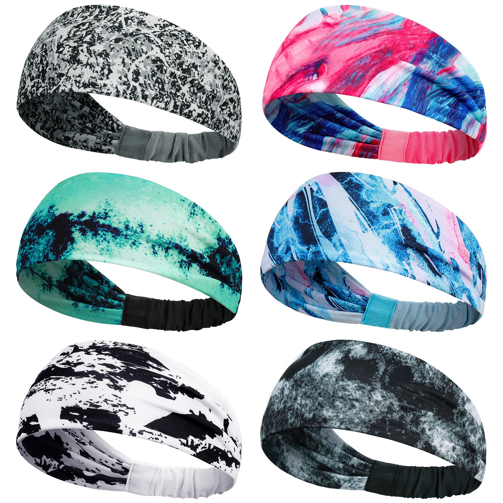 Brighoo 6 Pack Non-Slip Sweat Headbands for Men & Women - Breathable Sports Headbands for Workout, Yoga, Gym, Running, Jogging & Cycling - Perfect for Outdoor Activities & Fitness Training
