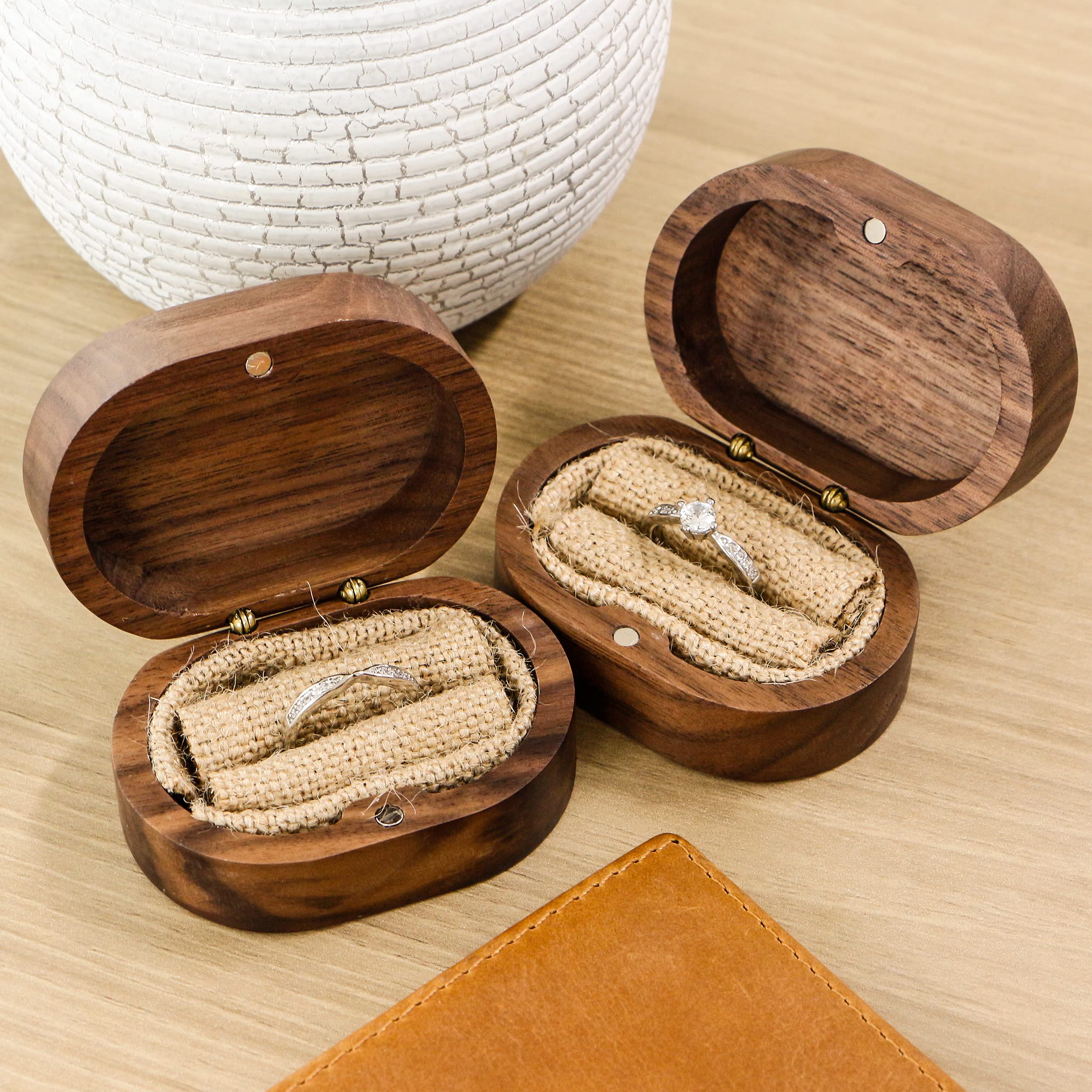 Personalized Wooden Wedding Ring Box - Custom Engraved Square Double Ring Box for Engagement & Proposal - Elegant Jewelry Gift Box for Couples, Anniversaries & Special Occasions