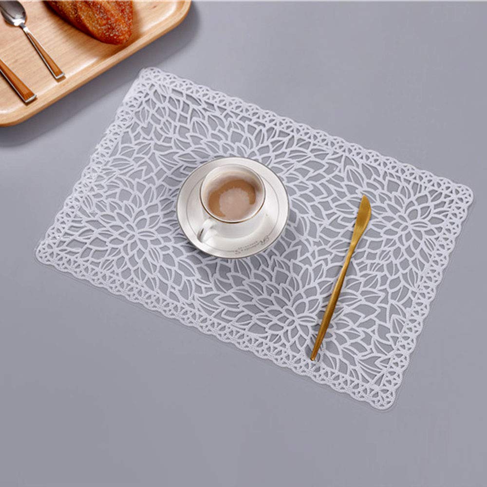 6-Pack Waterproof PVC Vinyl Placemats for Dining Table - White Plastic Washable & Wipe Clean Table Mats - Perfect for Kitchen, Restaurant, and Outdoor Picnic Use