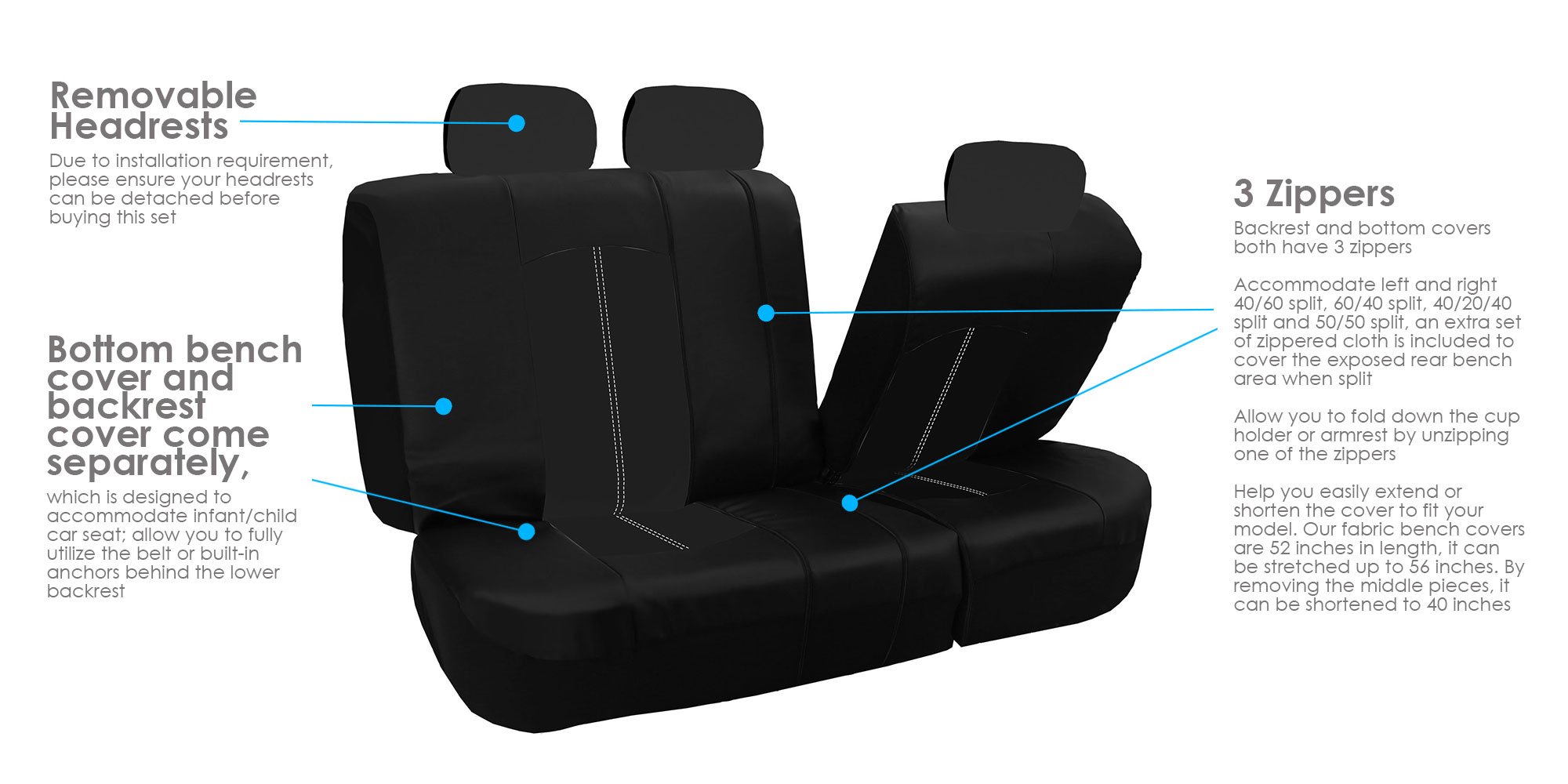 FH Group Perforated Leatherette 7-Seater Car Seat Covers - 3-Row Set, Airbag Compatible & Split Ready, Universal Fit for Cars, Trucks & SUVs (Black) | Premium Protection & Comfort for Family Road Trips, Daily Commutes & Outdoor Adventures
