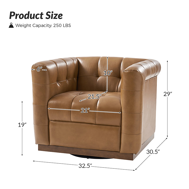 Feodor Genuine Leather Mid Century Modern Swivel Chair - Premium Office & Living Room Furniture for Home Decor