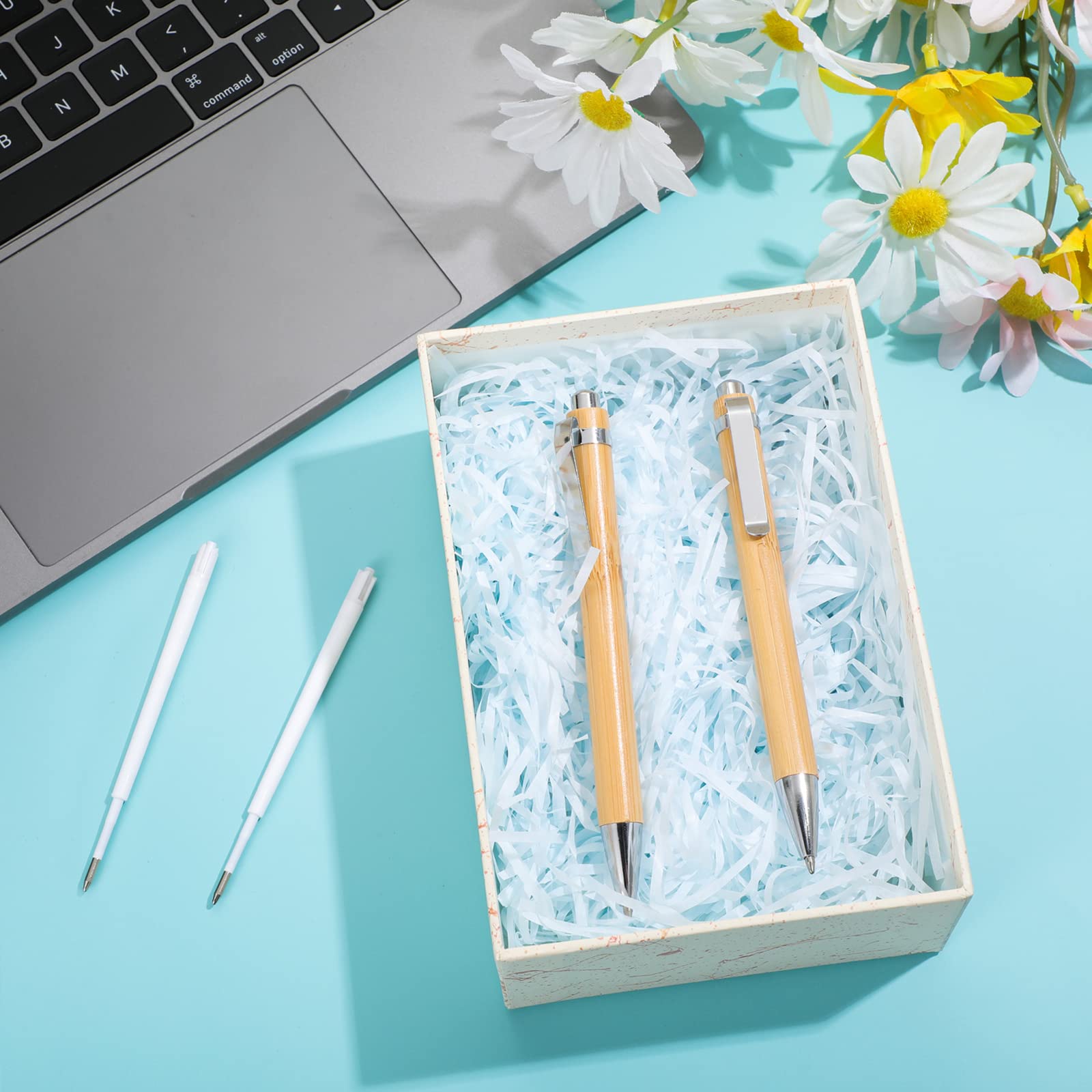 40 Pcs Bulk Bamboo Pens - Natural Wood Engraved Retractable Ballpoint Pens with Extra Black Ink Refills | Eco-Friendly Office Supplies for Writing, Journaling & Gifts