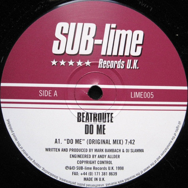 Beatroute Do Me 12 SUB Lime Records UK LIME005 - Limited Edition Vinyl for DJs & Music Collectors - Perfect for Clubs, Home Listening & Vinyl Enthusiasts