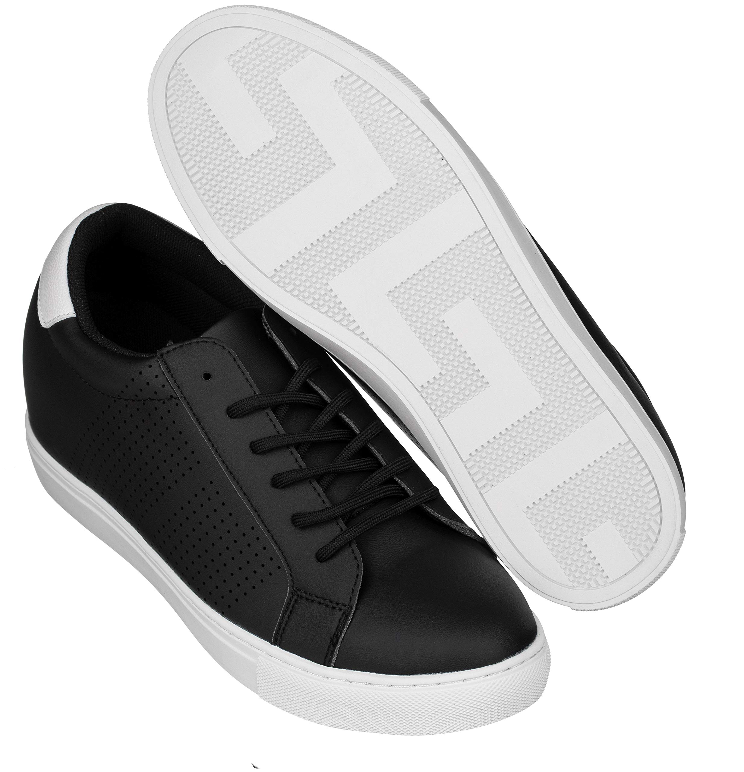CALTO Men's Invisible Height Increasing Elevator Shoes - Black Leather Lightweight Lace-up Casual Sneakers - 2.6 Inches Taller - Size 11 D(M) US - Perfect for Work, Dating & Everyday Wear