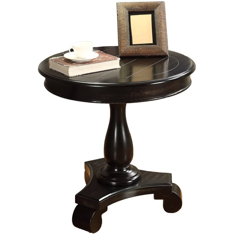 Black Round Wood Pedestal End Table by Trent Home - Stylish Side Table for Living Room, Bedroom & Office Decor