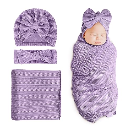 1 Set: Wheat-pattern Hat + Hairband + Blanket (Purple)
