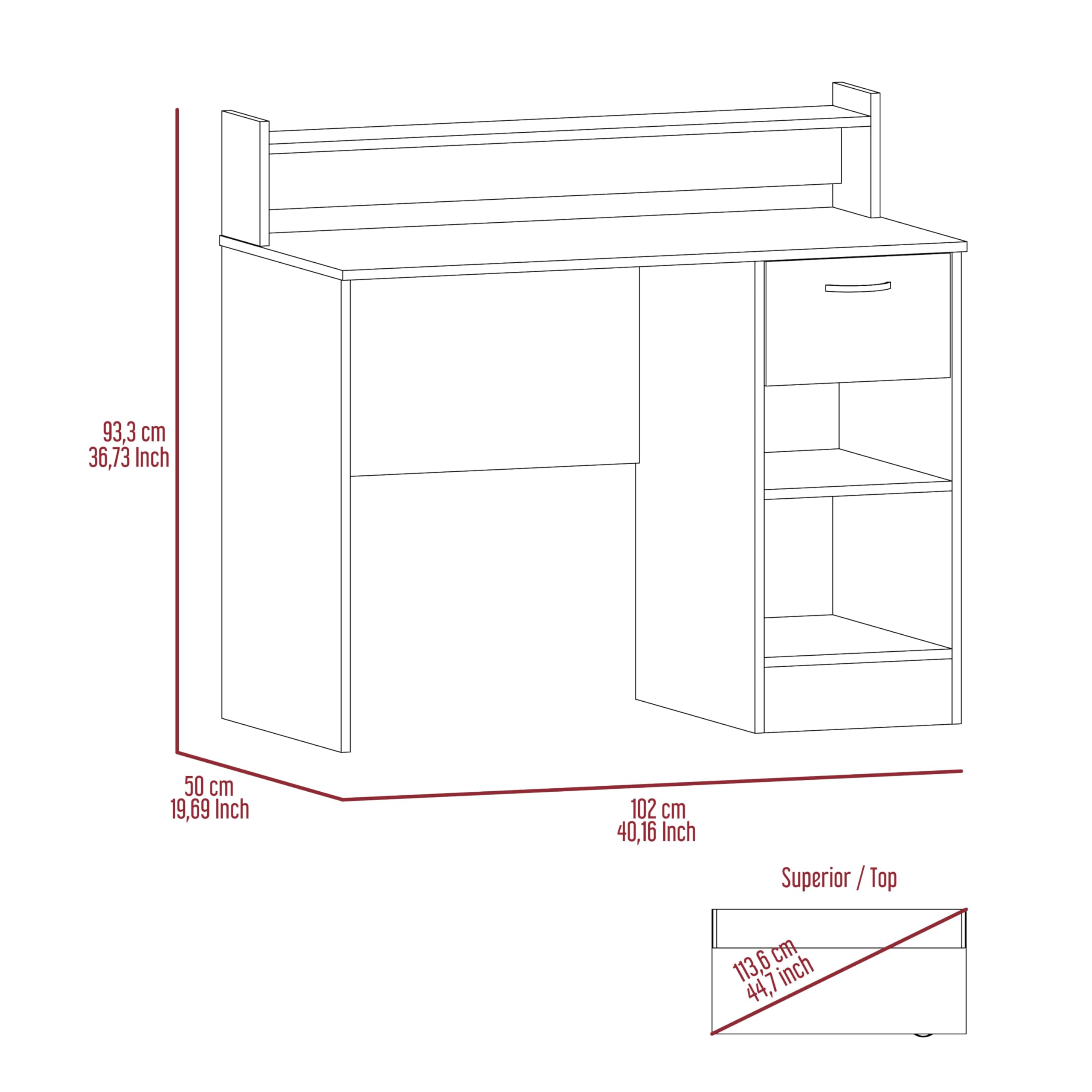 Tuhome Manaos 40-Inch Wide Writing Computer Desk with Multiple Shelves & Drawer - Smokey Oak Finish | Perfect for Home Office, Study Room & Small Workspace