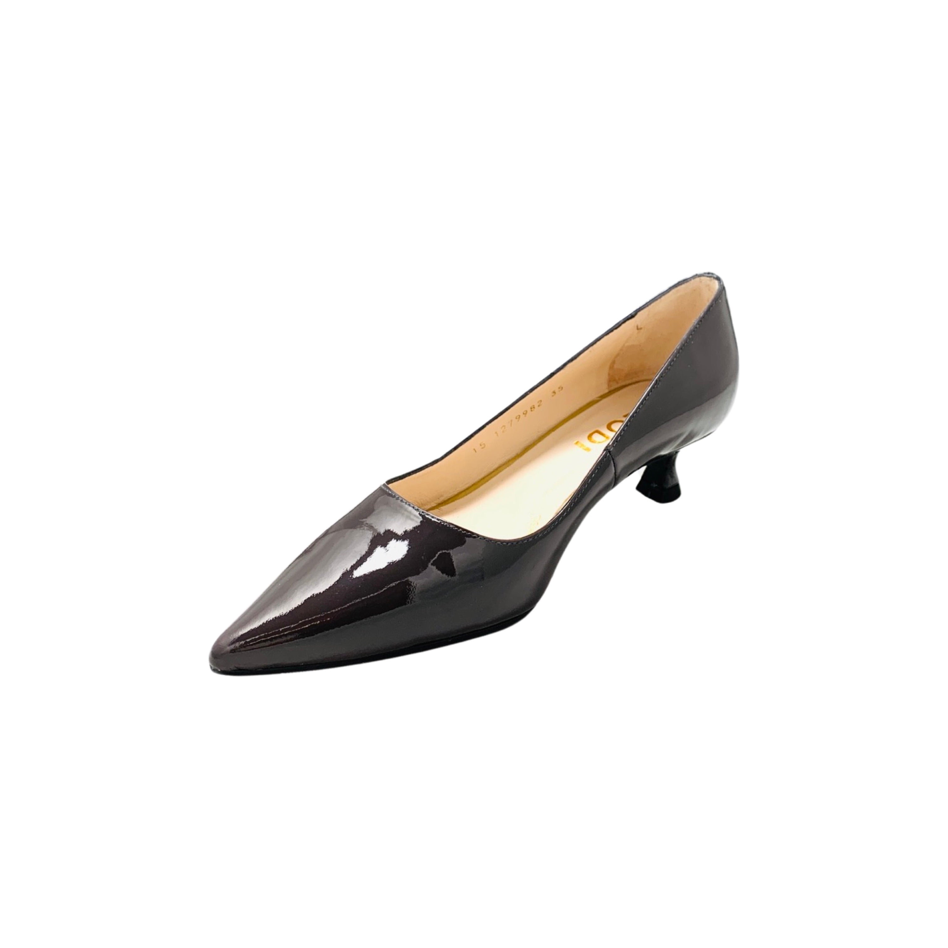 Chemia Grey Patent Kitten Heel Pump Shoes for Women - Elegant Pointed Toe Low Heels for Office, Party & Wedding | Comfortable Dress Pumps for Work & Evening Events