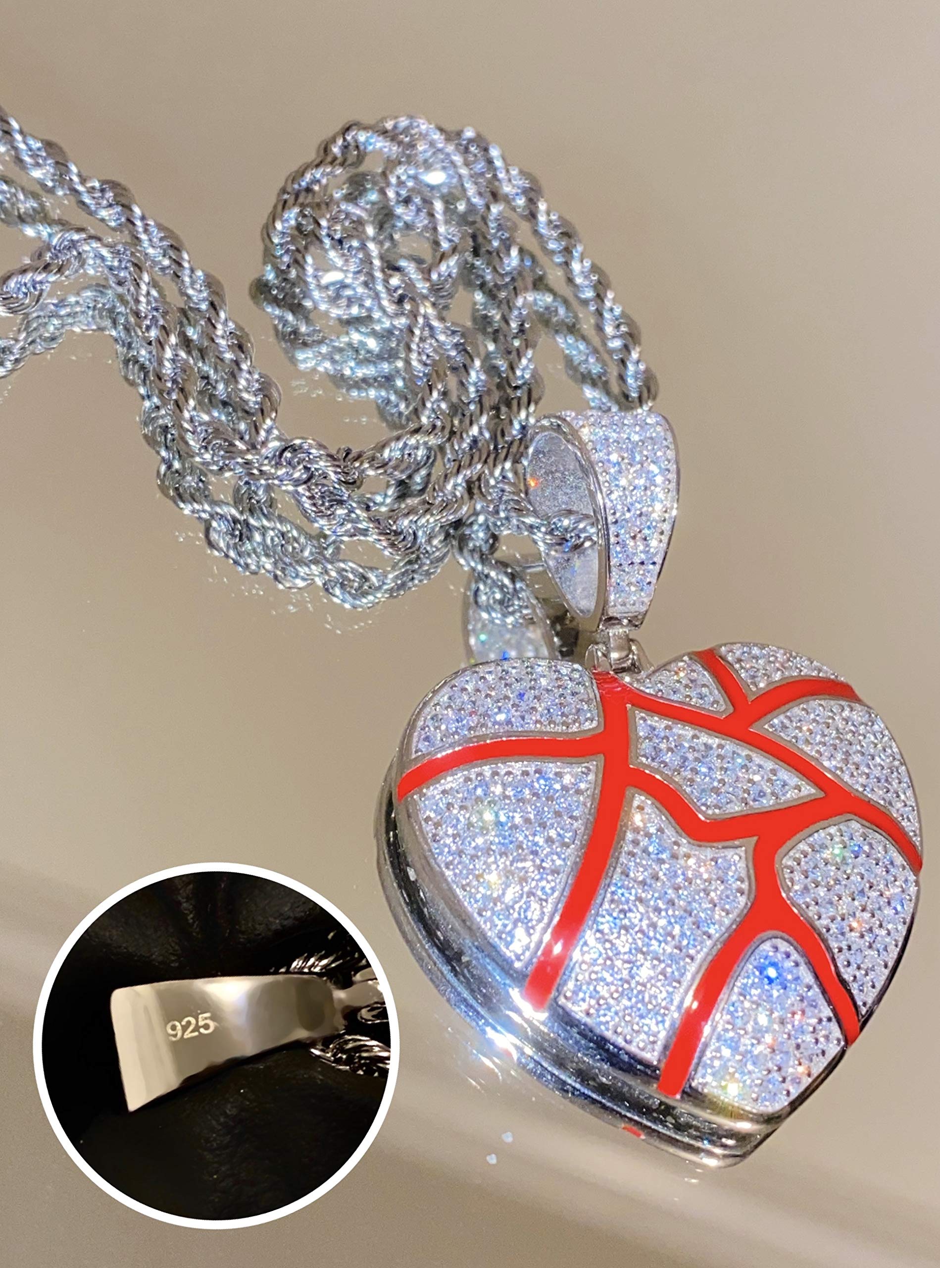 925 Sterling Silver Iced Broken Heart Pendant Necklace for Men & Women - 2mm Stainless Steel Rope Chain - Italian Iced Out Jewelry - Perfect for Gifts, Parties & Everyday Wear