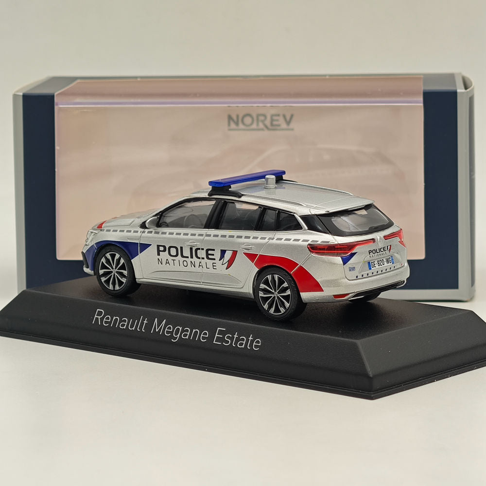 1/43 Scale Norev Renault Megane Estate 2022 Police Nationale Silver Diecast Car Model - Collectible Miniature Vehicle for Display, Gift & Police Car Enthusiasts