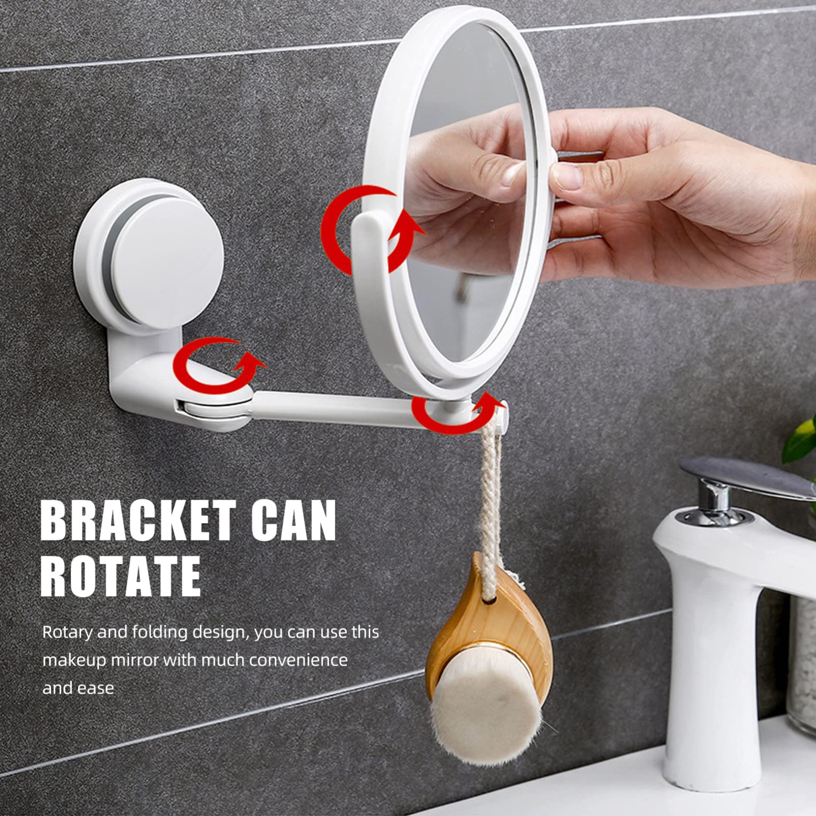 Beavorty Two-Sided LED Makeup Mirror with Suction Cup & Adjustable Arm - 360° Swivel Vanity Mirror for Wall Mount or Bathroom - Round Cosmetic Mirror for Professional Makeup Application, Eyebrow Shaping & Skincare Routine (Ideal for Home, Salon & Travel)