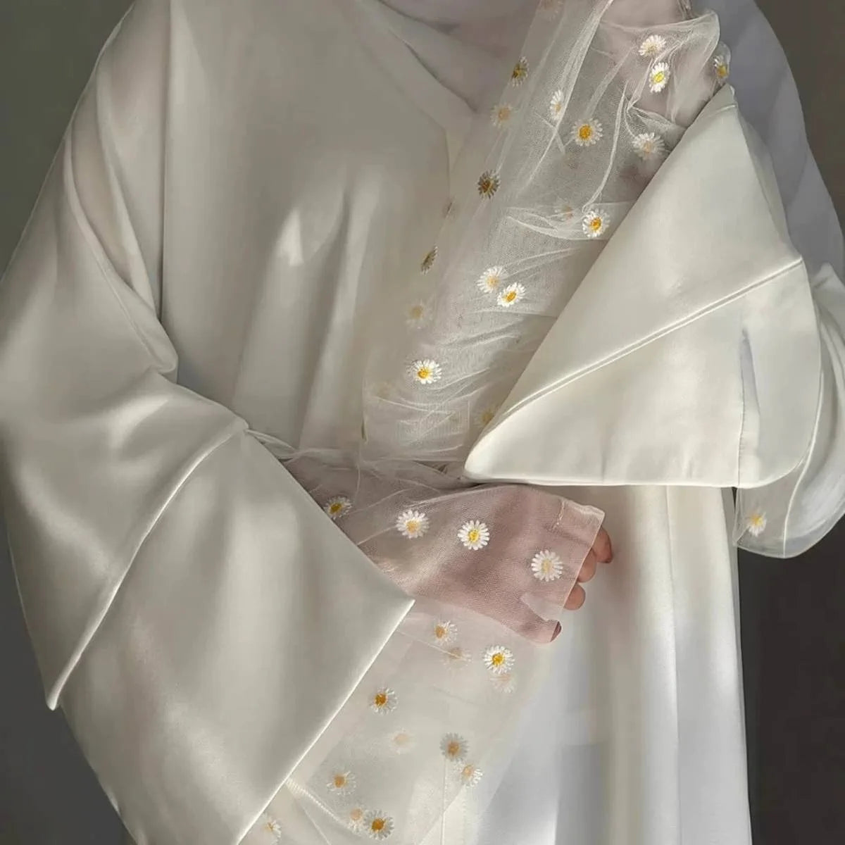 Elegant Nida Lace Abaya Dress for Women - Modest Islamic Prayer Dress with Embroidery Details - Perfect for Eid, Wedding & Special Occasions