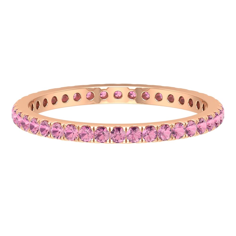 3/4 CT Pink Tourmaline Eternity Ring in 14K Solid Gold - Round Cut Gemstone Wedding Band for Women, Anniversary Gift & Bridal Jewelry - Perfect for Engagements, Proposals & Special Occasions