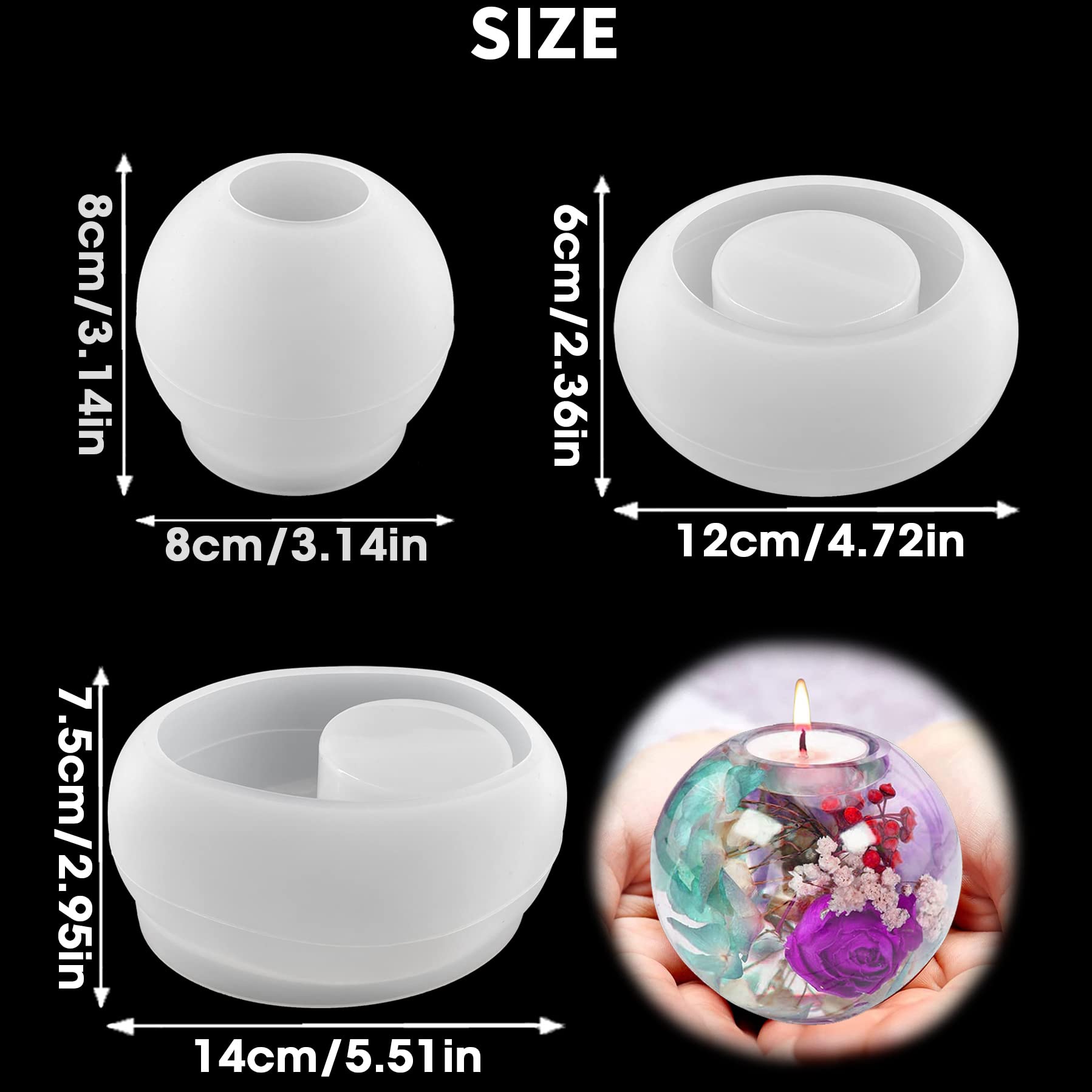 3Pcs Sphere Tealight Candle Holder Silicone Molds for DIY Resin Epoxy Crafts - Home Décor Centerpiece, Wedding Table Decorations, Coffee Table Display & Romantic Ambiance Lighting