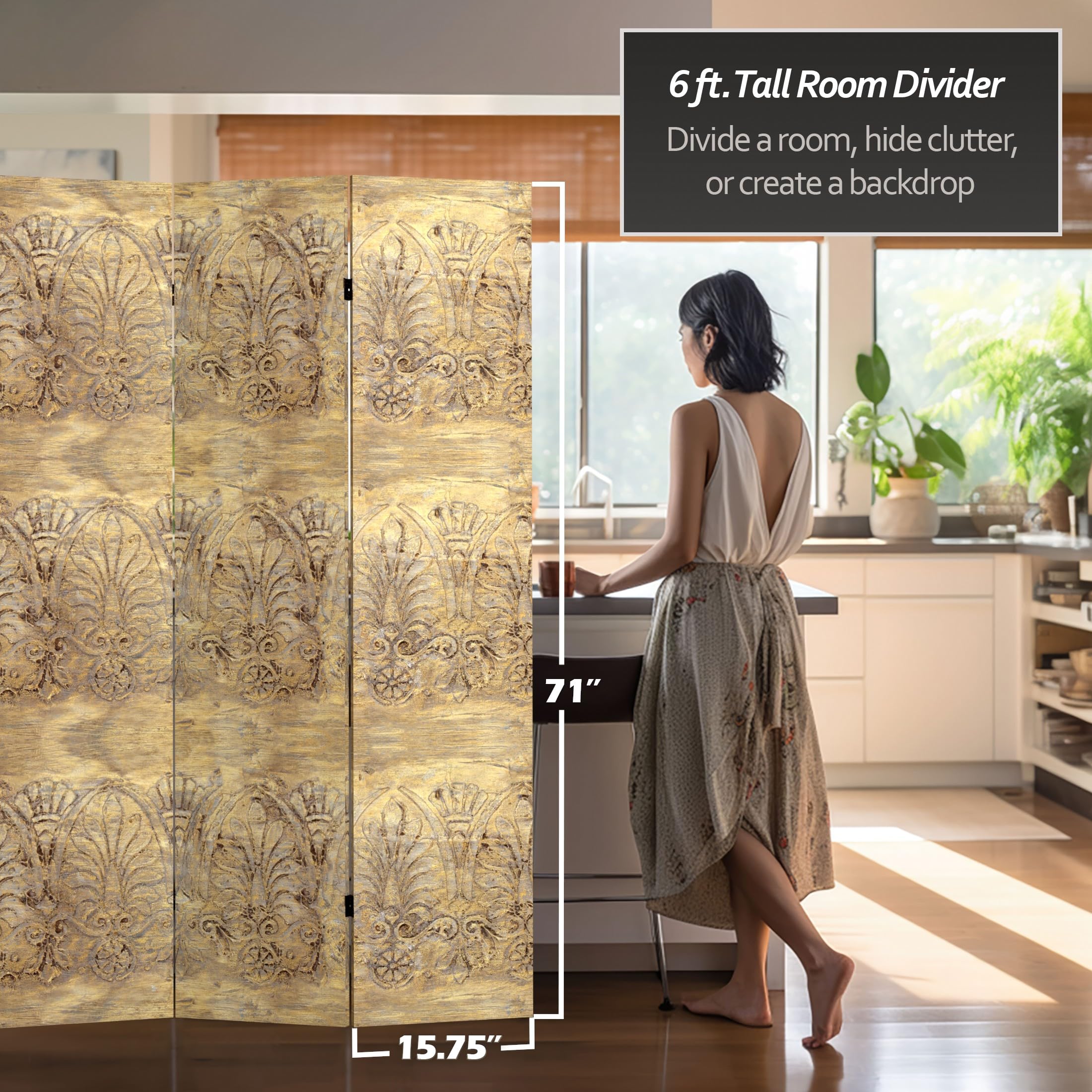 6 ft Tall Red Lantern Tranquil Ripples Canvas Room Divider - Baroque Flourish Design for Home Decor, Office Partition & Asian-Themed Events