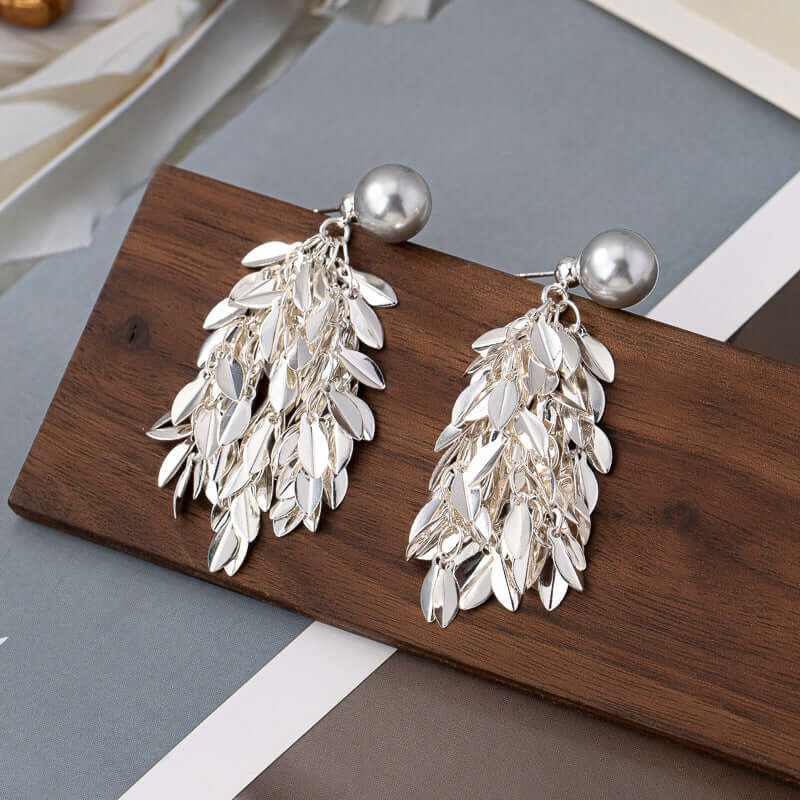 Two Tone Multi Way Pearl Leaf Ear Jacket Earrings for Women - Elegant Dangle & Stud Earrings for Party, Wedding & Everyday Wear | R0609