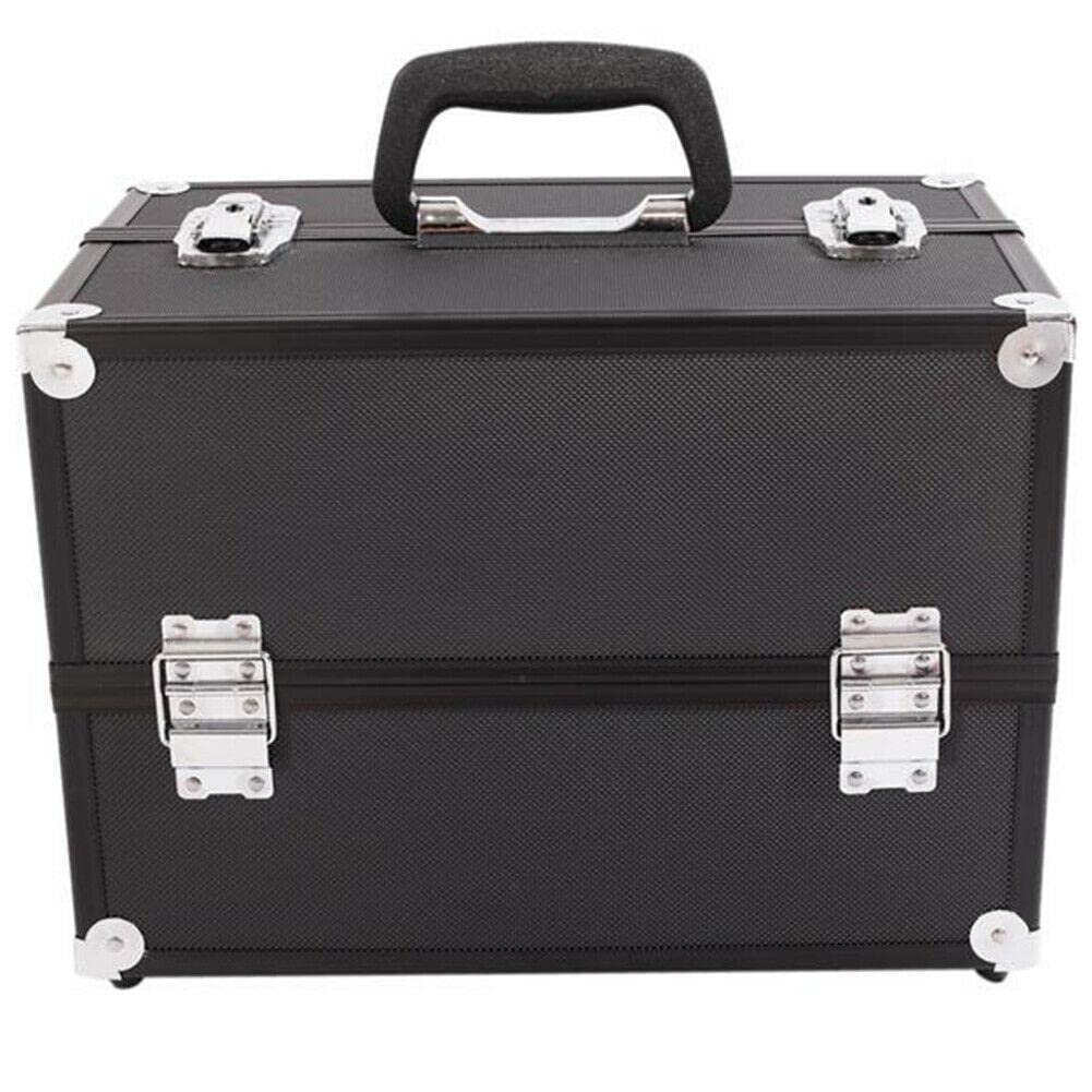 Black Aluminum Makeup Train Case with Handle - Jewelry & Cosmetic Organizer Storage Box for Professional Artists & Travel | Mikalo Makeup Drawer Organizer for Vanity, Salon, and On-the-Go Beauty Needs