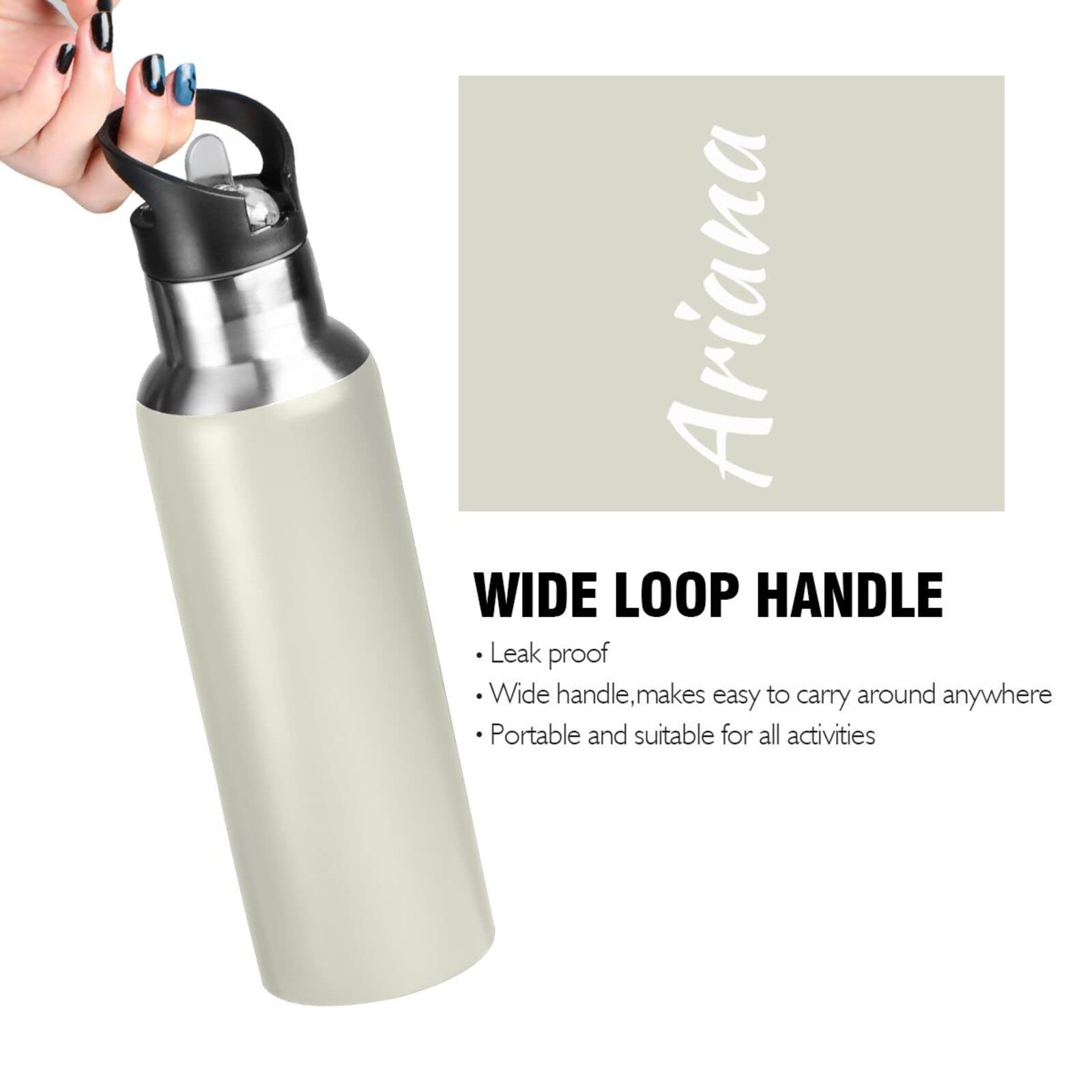 Custom Beige 20oz Stainless Steel Water Bottle with Straw Lid - Insulated Sports Water Bottle for Gym, Travel & Outdoor Activities - Personalized Gift for Fitness Enthusiasts