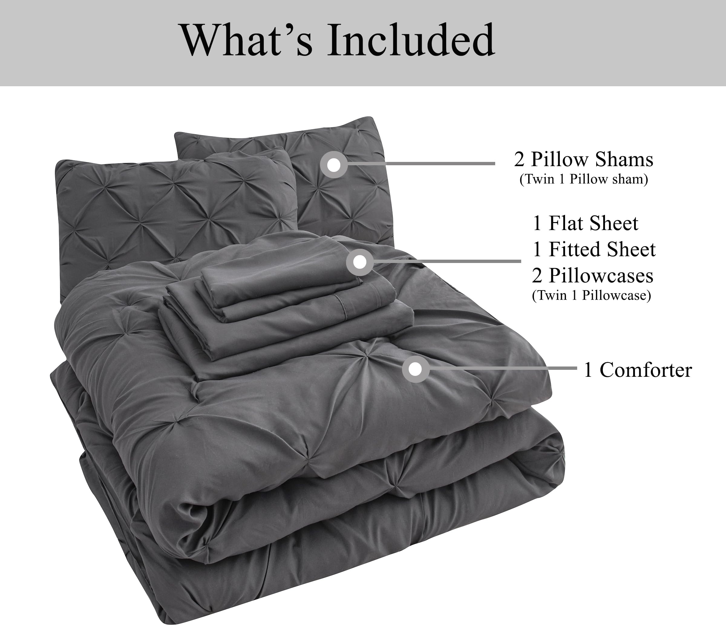 Luxury LANE LINEN 7-Piece Queen Size Comforter Set with Pintuck Design - Soft Bed in a Bag Includes Sheets, Pillowcases & Shams - Premium Grey Bedding for Master Bedroom, Guest Room & Cozy Home Decor