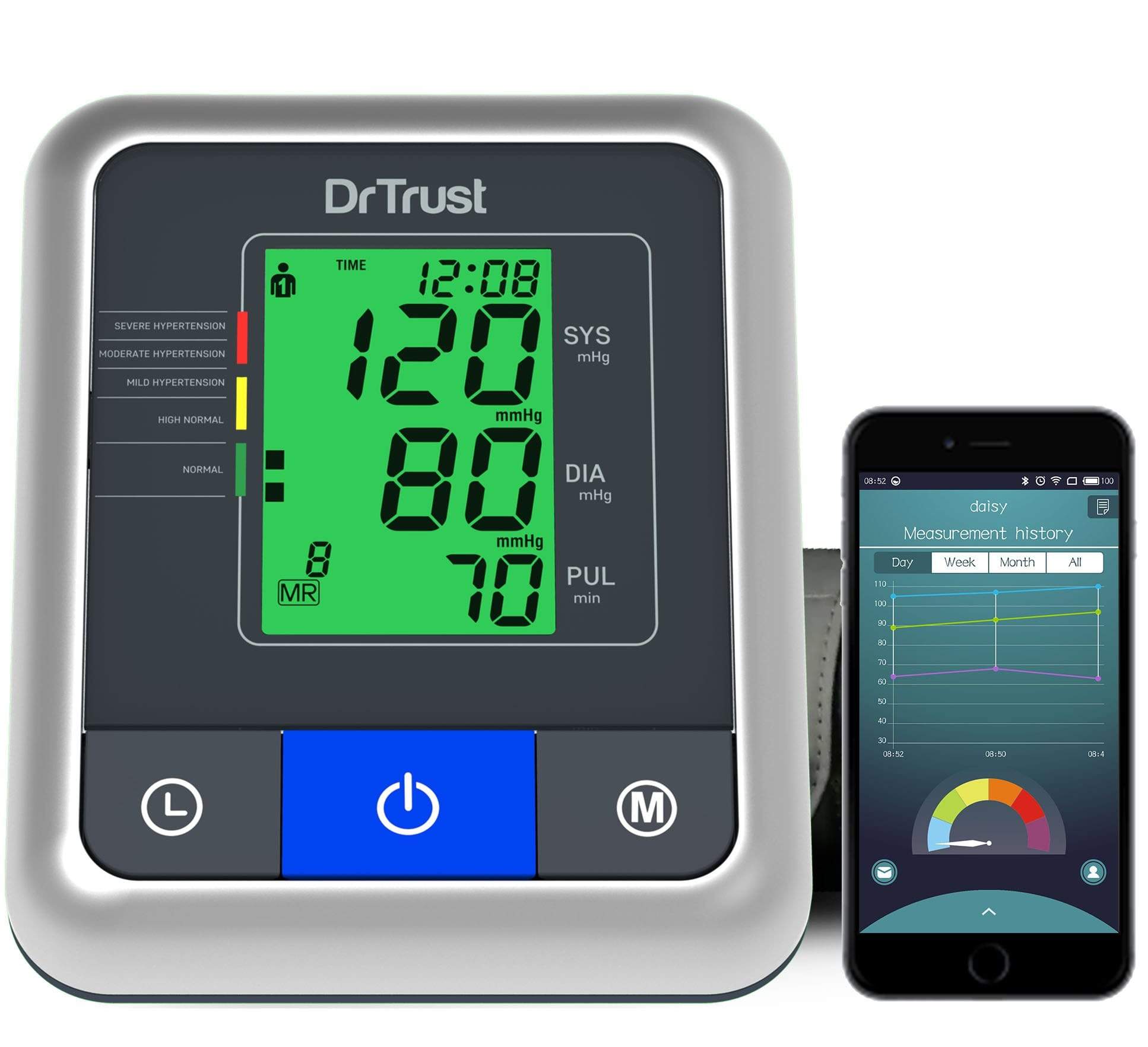 Dr Trust USA A One Max Connect Bluetooth Blood Pressure Monitor - Accurate Digital BP Machine with Smartphone App - Ideal for Home Health Monitoring & Heart Care