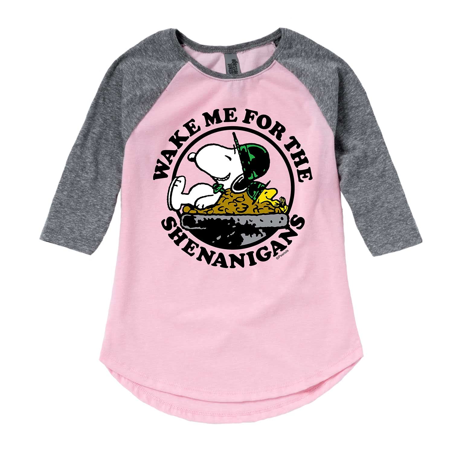 Peanuts Wake Me Shenanigans Toddler & Youth Girls' Raglan T-Shirt - Cute Cartoon Graphic Tee for Playdates & School Days