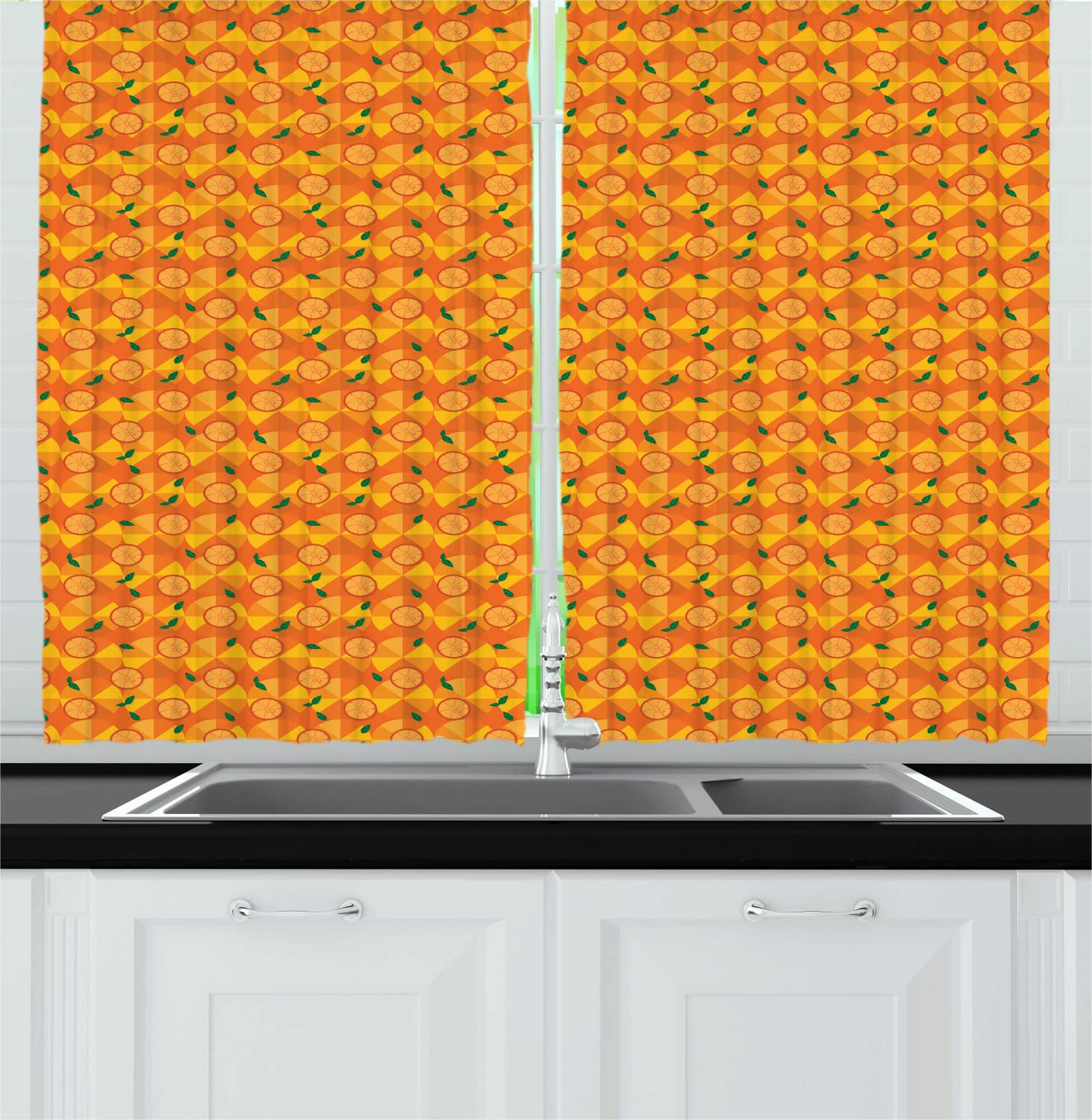 Ambesonne Citrus Kitchen Curtains - Orange & Yellow Drapes for Home Decor
