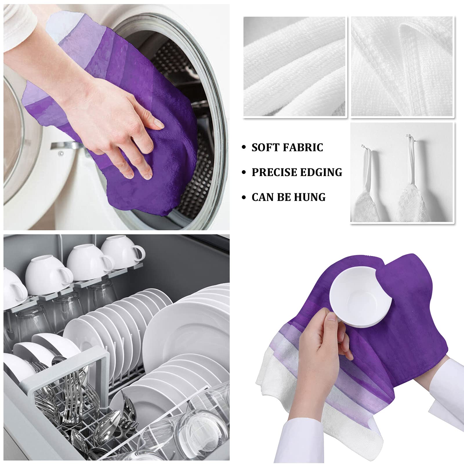 Premium Ombre Purple Kitchen Towels Set - 4 Pack Soft Absorbent Cotton Dishcloths (18x28 Inches) for Dishes, Bar & Tea Towels - Perfect for Kitchen, Dining & Hosting Gifts