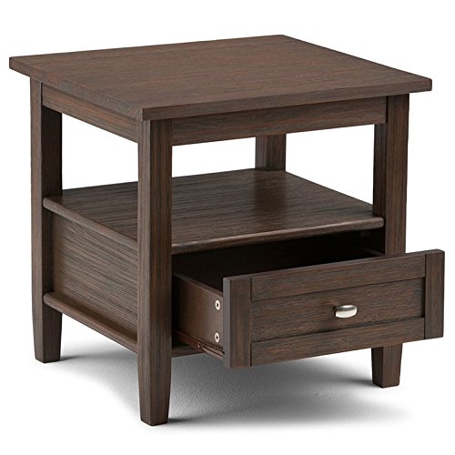 Atlin Designs Small Square End Table - Rustic Dark Brown Nightstand with Storage Drawer & Shelf for Living Room, Bedroom, Sofa Side | Perfect Narrow Corner Table for Phone, Books & Decor
