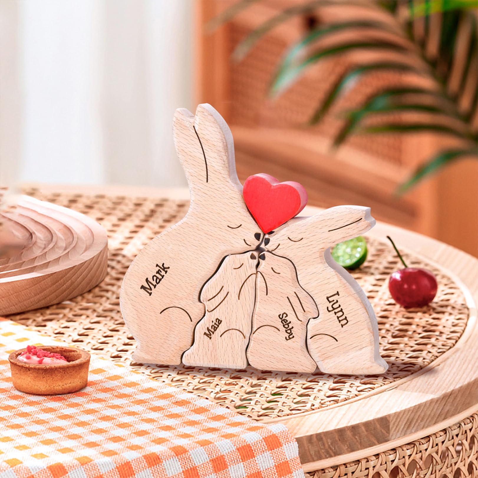 Personalized Wooden Bunny Puzzle - Custom Family Name Puzzle with 2-8 Names - Unique Mother's Day Gift for Mom & Grandma - Perfect for Easter Decor, Nursery Room, and Family Bonding Activities