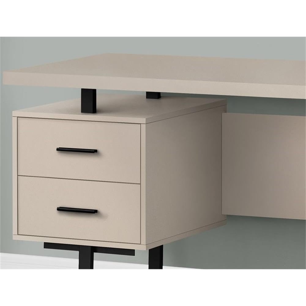 Reversible Wooden Floating Desktop Computer Desk in Taupe & Black - Space-Saving Home Office Desk for Small Spaces, Bedroom & Dorm Room