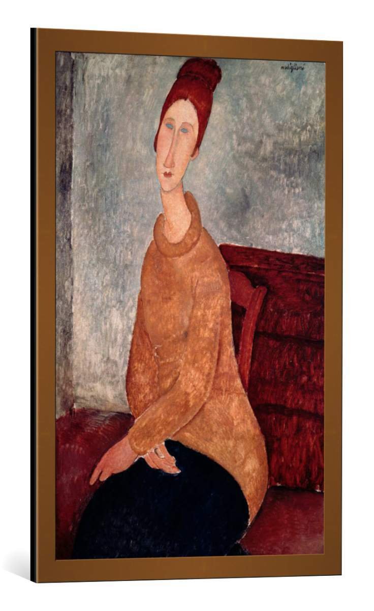 Framed Amedeo Modigliani 'Jeanne Hebuterne in a Yellow Jumper' Art Print - 21.7x33.5 Inch (55x85cm) Fine Art Reproduction with Copper Brushed Frame - Vintage Wall Decor for Living Room, Bedroom & Office