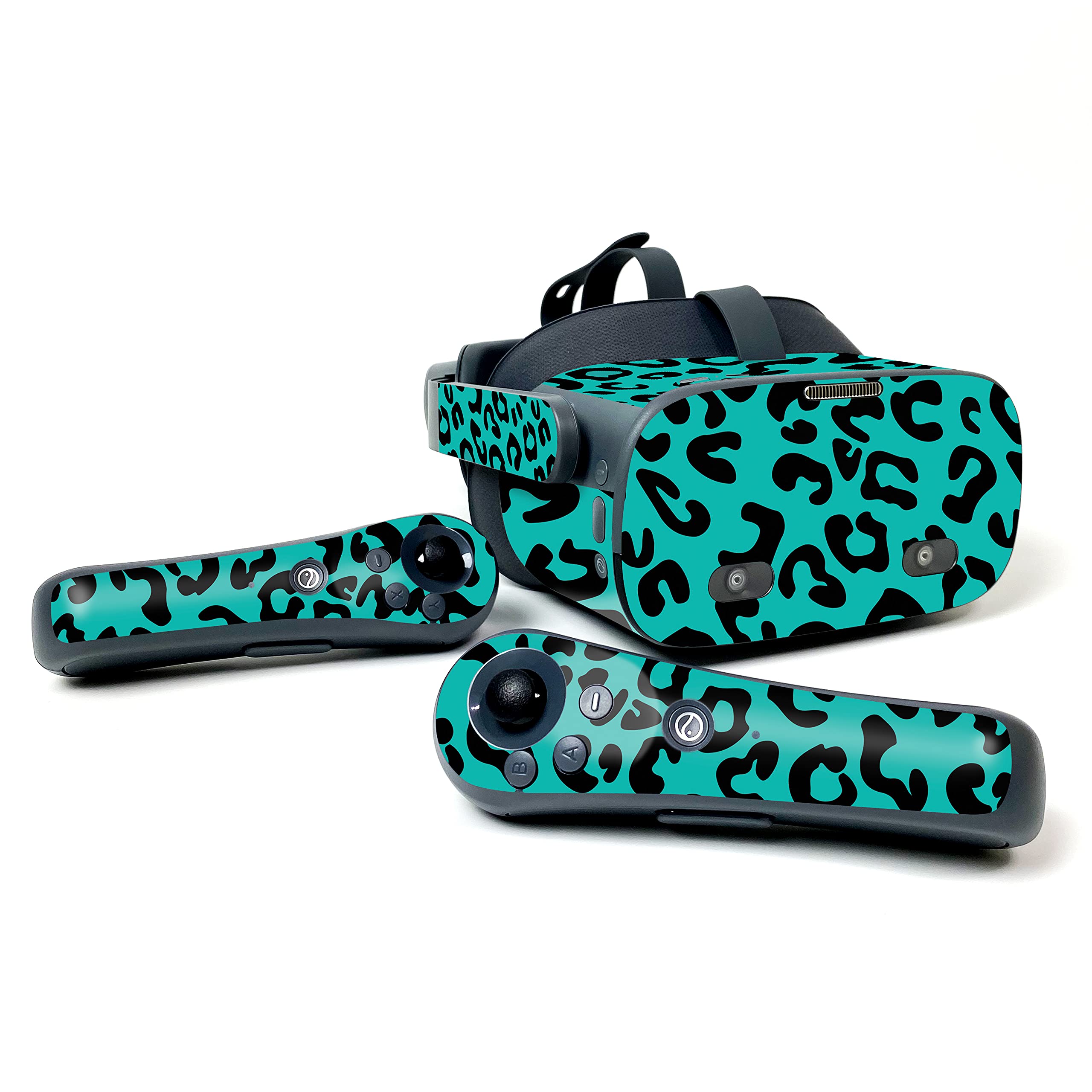 MightySkins Protective Vinyl Decal Wrap Cover for Pico Neo 2 - Teal Leopard Design | Durable, Easy to Apply & Remove | Made in USA | Perfect for VR Gaming & Travel Protection