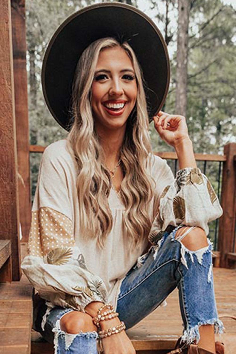 Stylish Palm Print Blouse with Puff Sleeves - Trendy Floral Summer Top for Women - Perfect for Beach Vacations, Date Nights & Office Wear