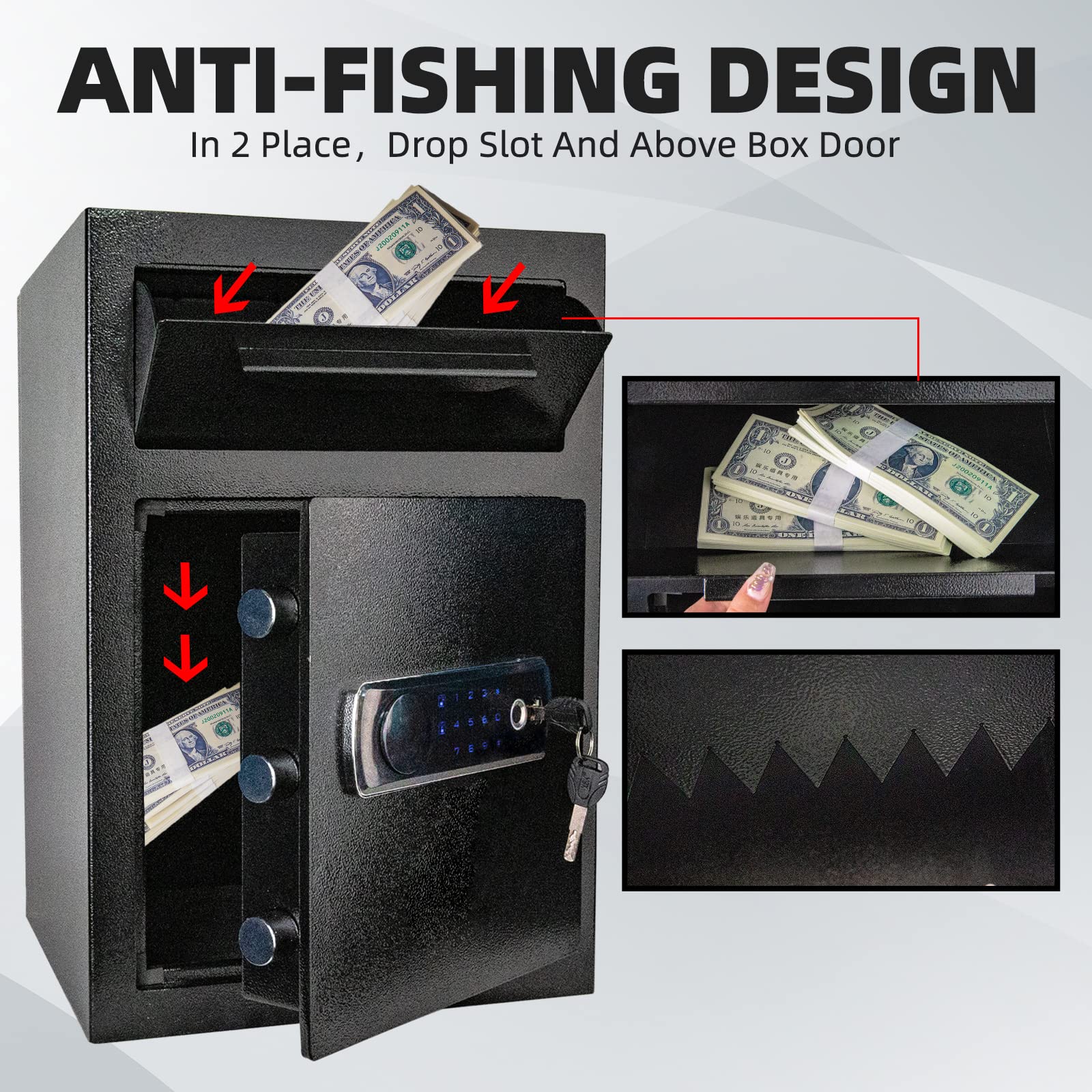 2.5 Cubic Foot Biometric Fingerprint Safe Box with Digital Touch Screen Keypad - Secure Drop Slot & Front Loading Design for Cash, Valuables & Mail - Ideal for Business Security, Home Office & Retail Use