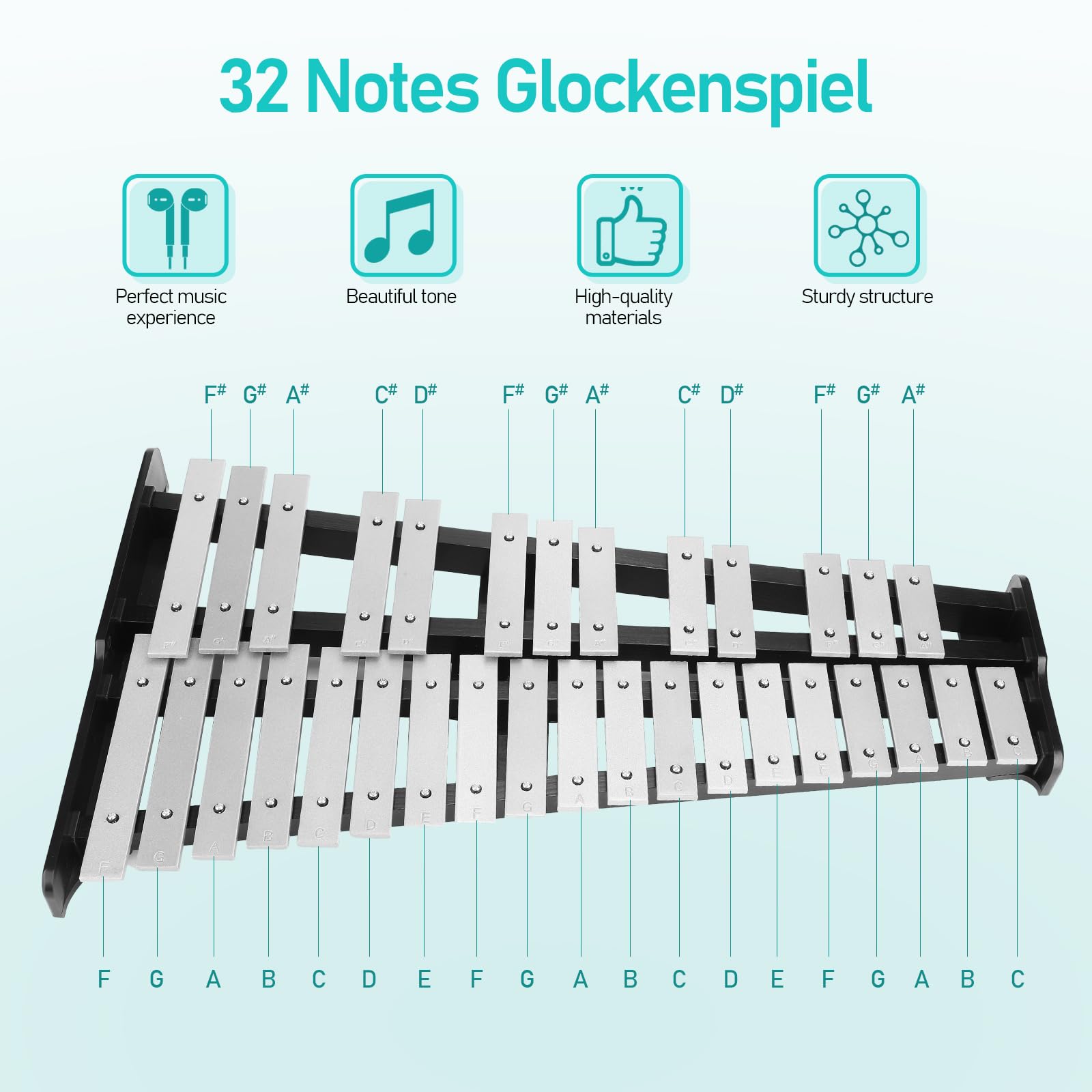 32-Note Glockenspiel Xylophone Percussion Kit with Adjustable Stand, Drumsticks & Carry Bag - Perfect for Music Classrooms, Home Practice & Outdoor Performances