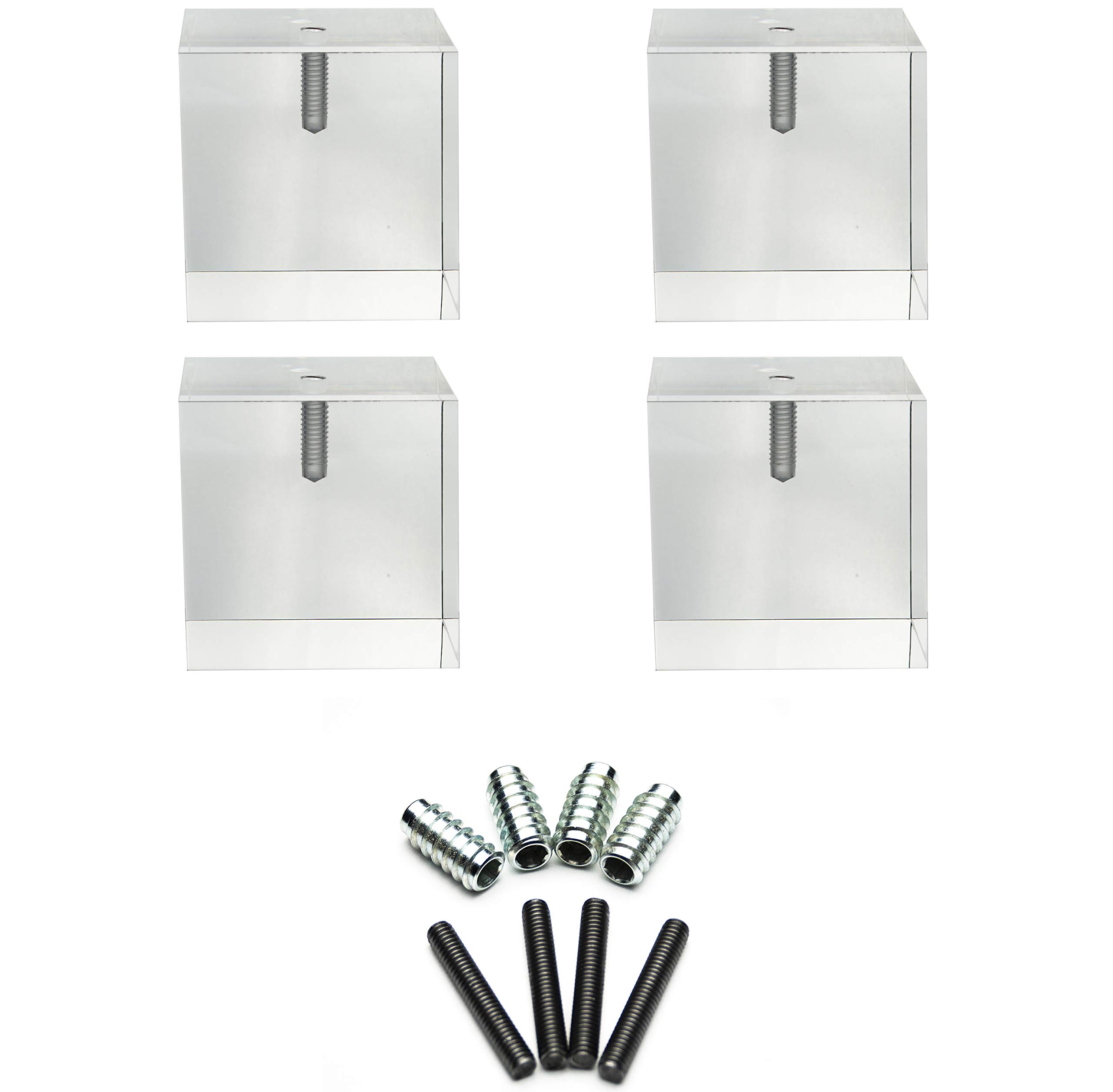 Osborne Cube Acrylic Furniture Legs (Set of 4) - 3 Inch Clear Modern Sofa/Chair/Cabinet Feet - Contemporary Home Decor for Living Room, Bedroom & Office